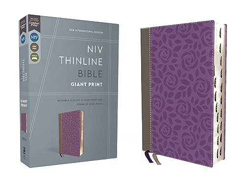 NIV Thinline Bible, Giant Print, Leathersoft, Gray/Purple, Red Letter, Thumb Indexed, Comfort Print 9780310463290