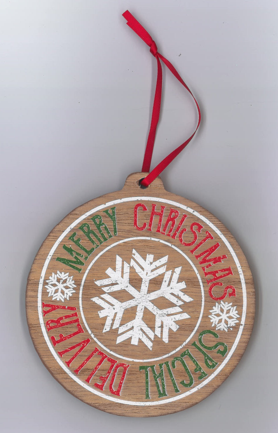 Distressed Brown Merry Special Delivery Round 4.25 x 4 MDF Decorative Hanging Ornament 603799020763