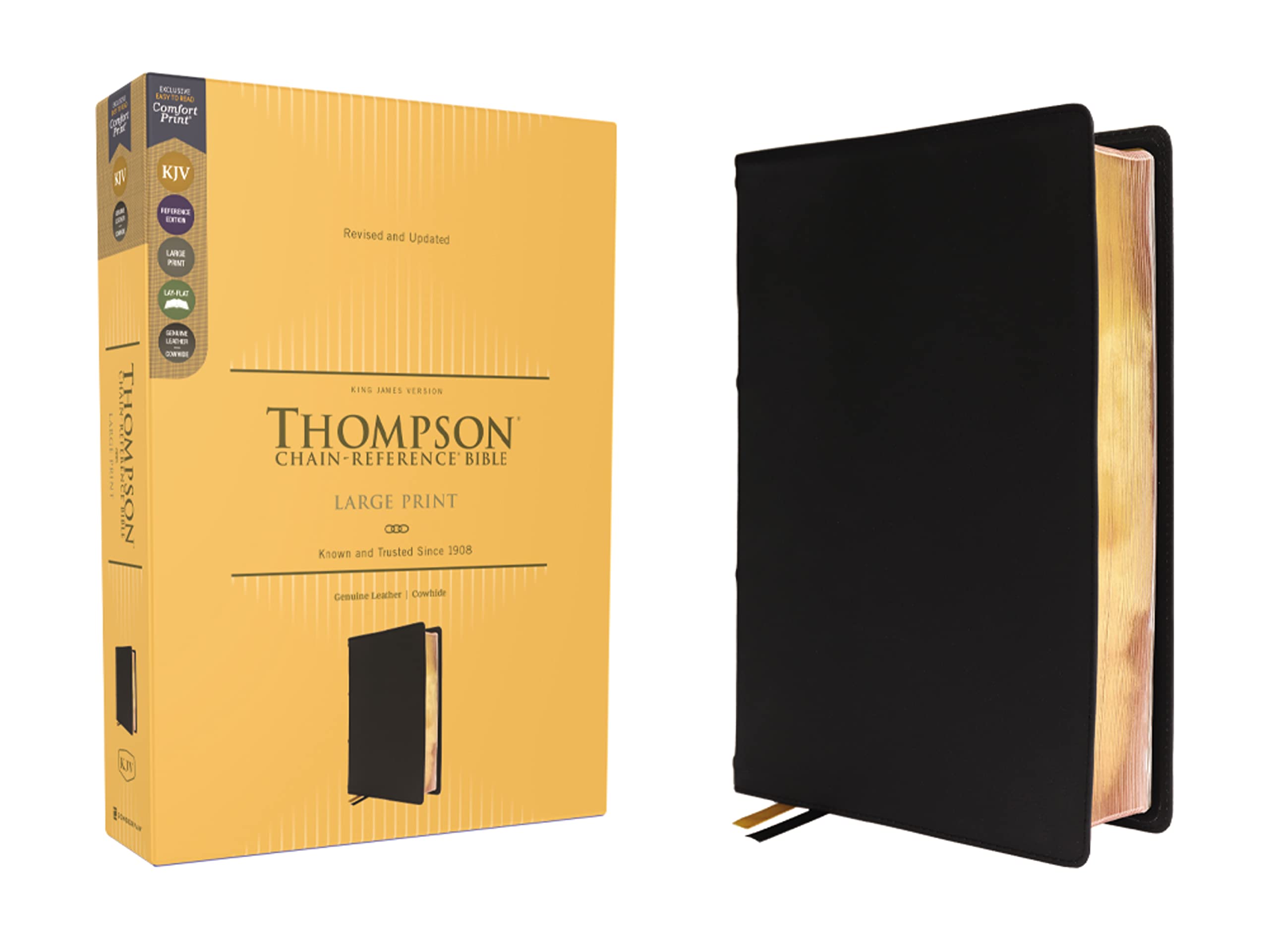 KJV Thompson Chain-Reference Bible, Large Print, Genuine Leather, Cowhide, Black, Art Gilded Edges, Red Letter, Comfort Print 9780310459187