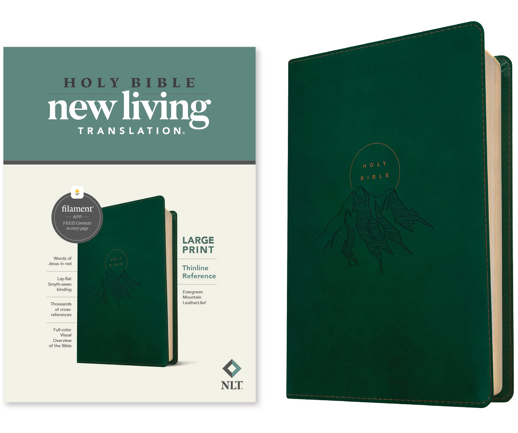 NLT Large Print Thinline Reference Bible, Filament-Enabled Edition (Red Letter, LeatherLike, Evergreen Mountain ) 9781496466266