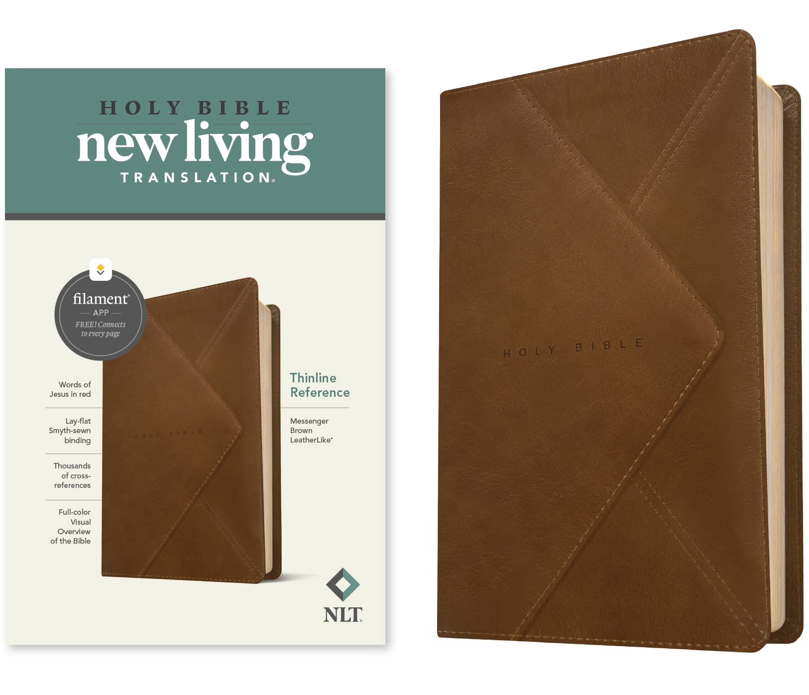 NLT Thinline Reference Bible, Filament Enabled Edition (Red Letter, LeatherLike, Messenger Brown)