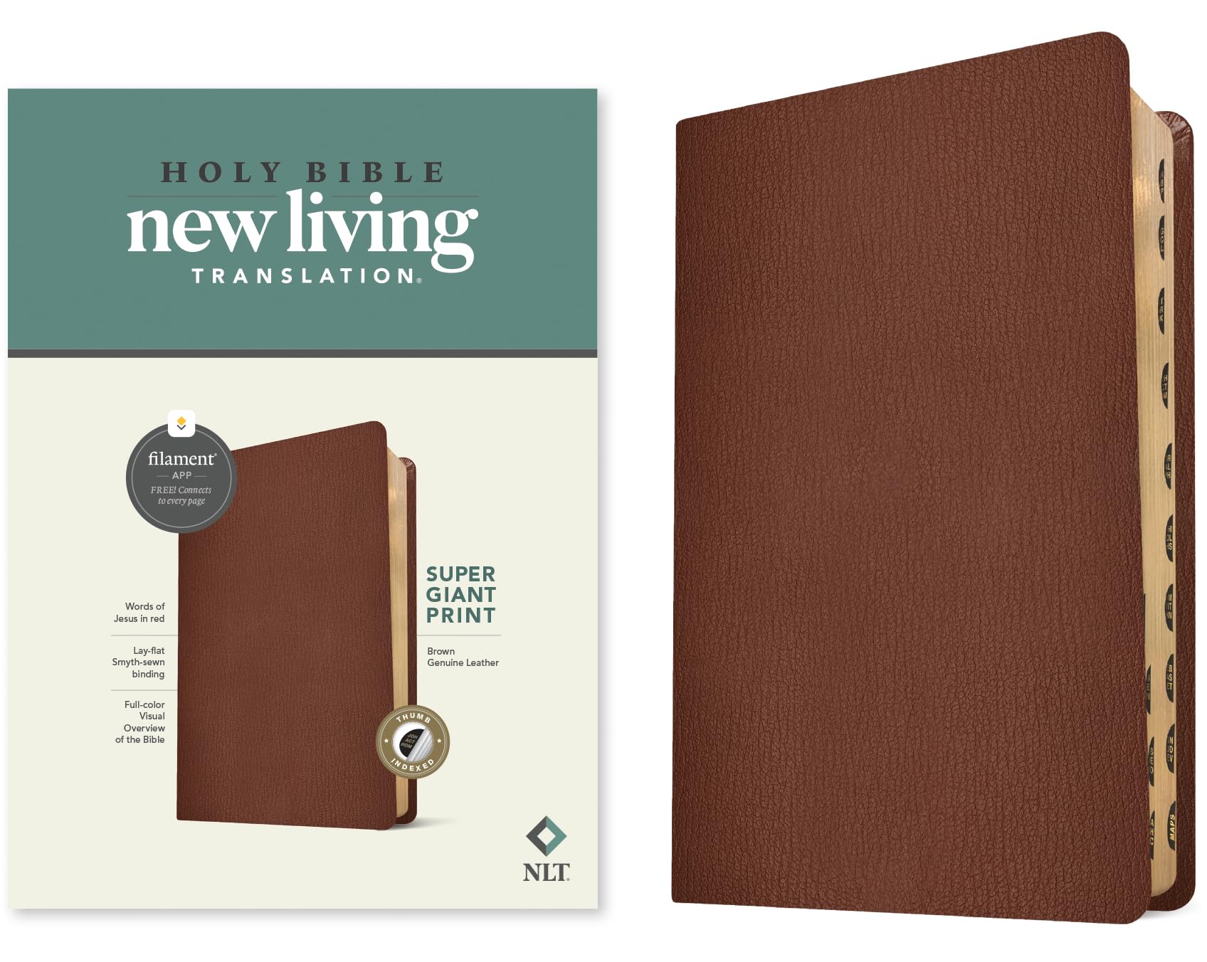 NLT Super Giant Print Bible, Filament-Enabled Edition (Genuine Leather, Brown, Indexed, Red Letter) 9781496474308