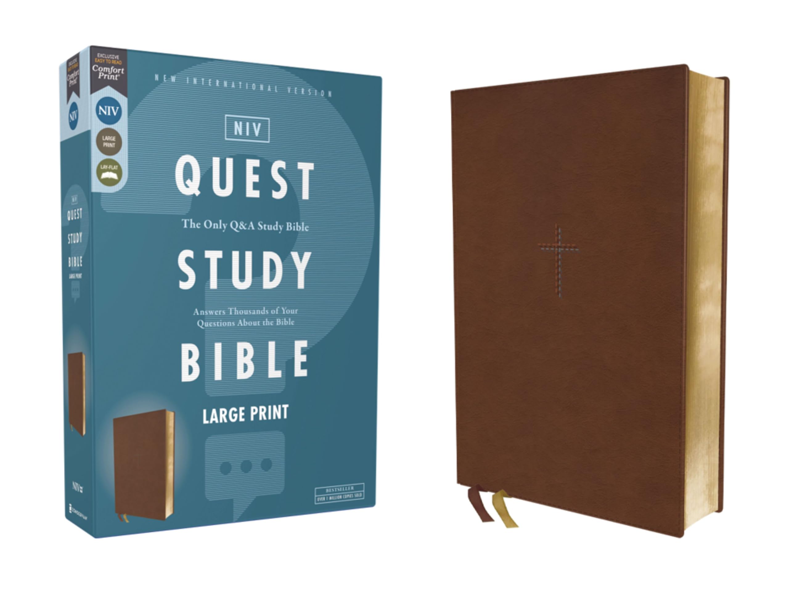 NIV Quest Study Bible, Large Print, Leathersoft, Brown: The Only Q and A Study Bible 9780310465850
