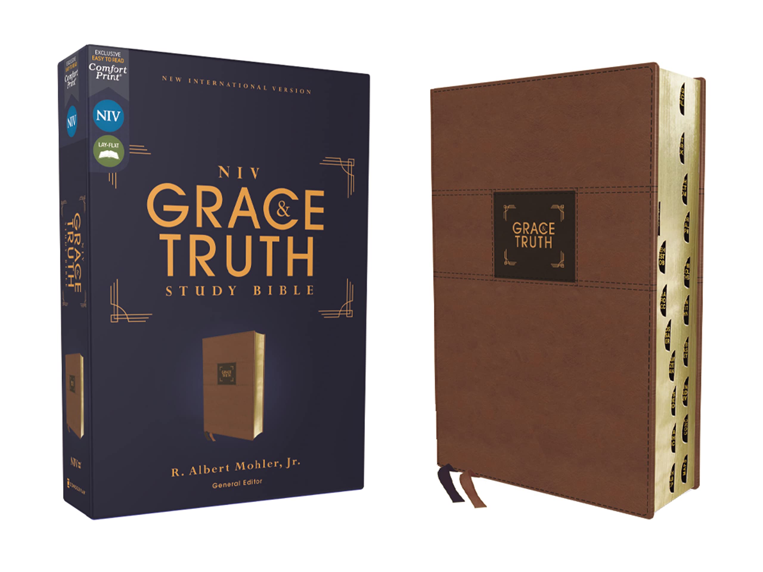NIV The Grace and Truth Study Bible, Leathersoft, Brown, Red Letter, Thumb Indexed, Comfort Print 9780310447320