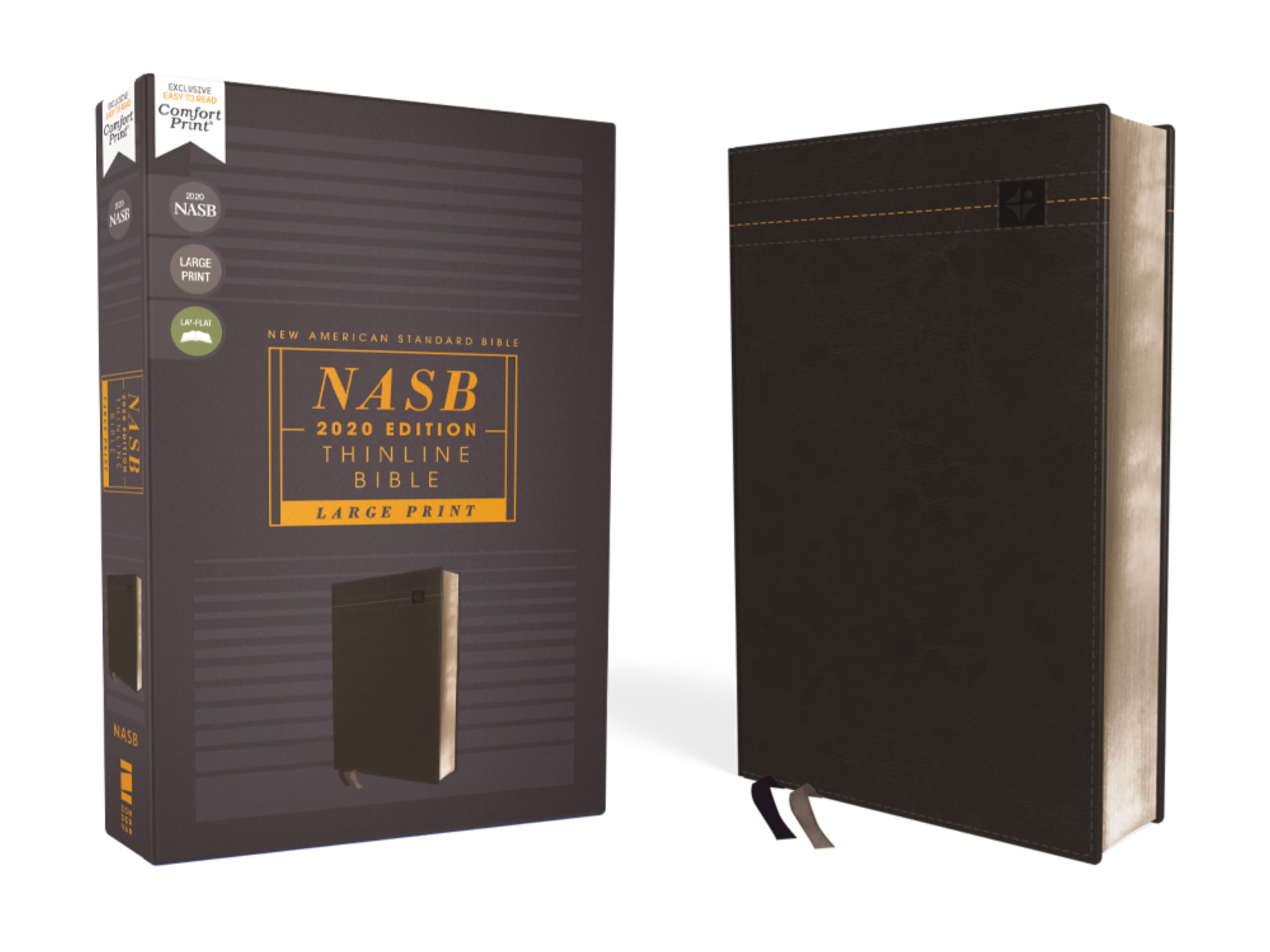 NASB Thinline Bible, Large Print, Leathersoft, Black, Red Letter, 2020 Text, Comfort Print 9780310455660