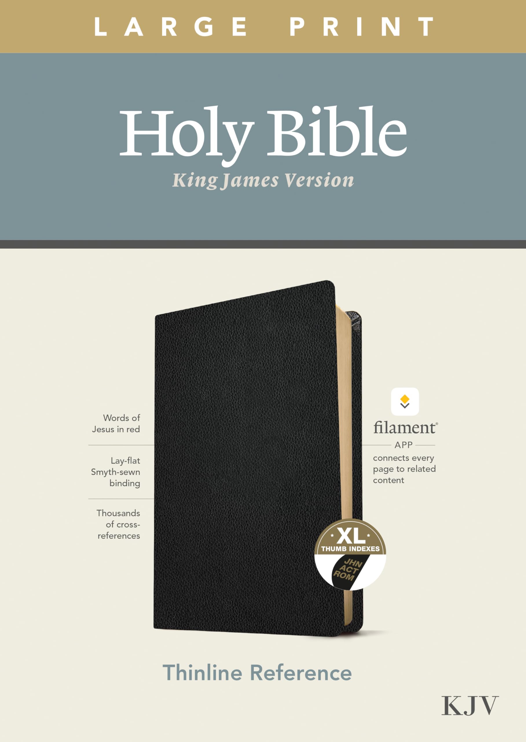 KJV Large Print Thinline Reference Holy Bible (Red Letter, Genuine Leather, Black, Indexed) 9781496447258