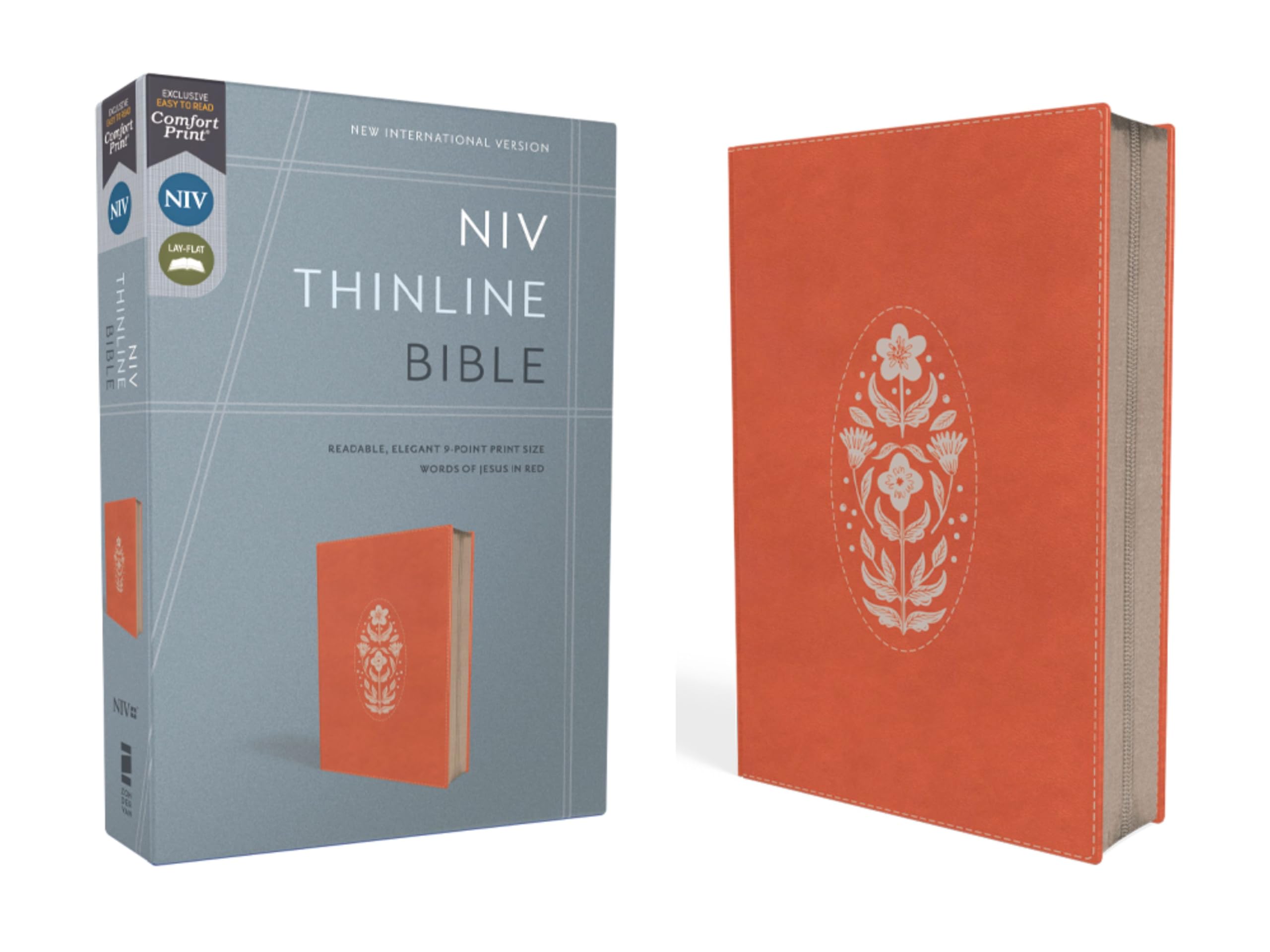 NIV Thinline Bible, Leathersoft, Coral, Zippered, Red Letter, Comfort Print 9780310465041