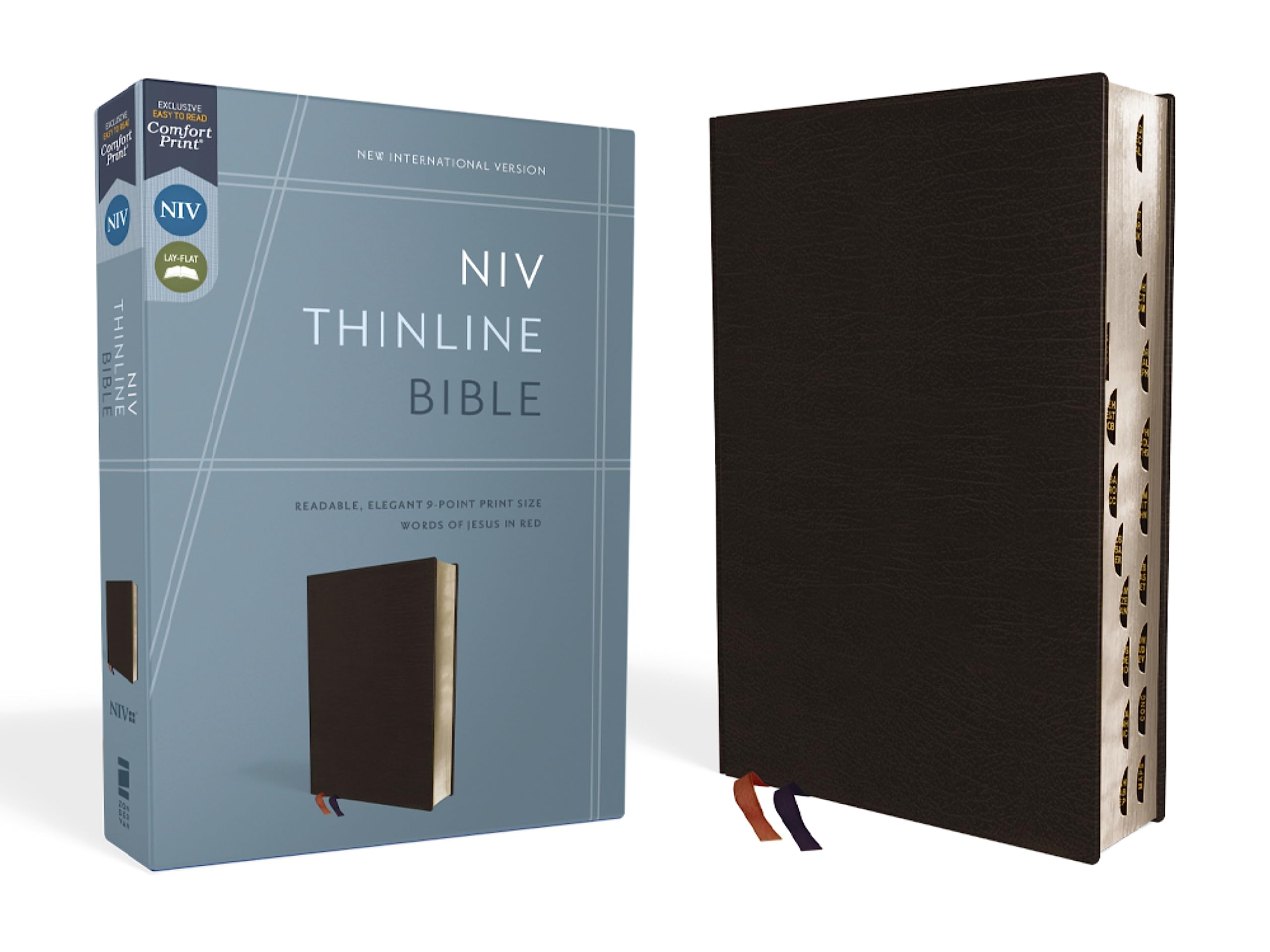 NIV Thinline Bible Bonded Leather Black Indexed Red Letter Edition Comfort Print 9780310448778