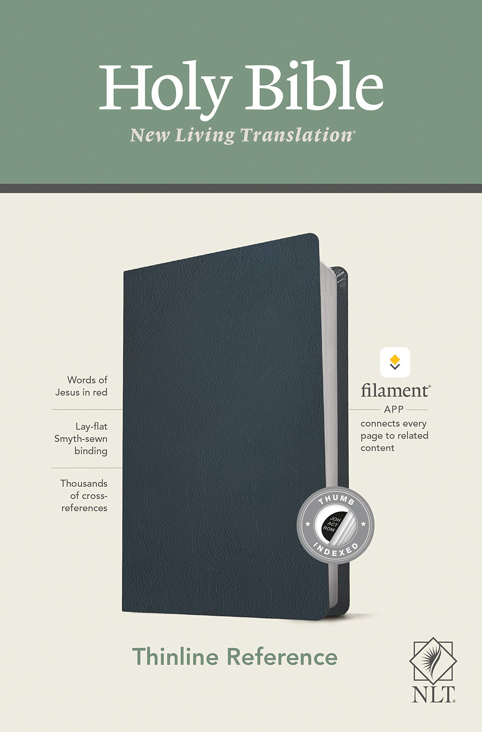 NLT Thinline Reference Holy Bible (Red Letter Genuine Leather Navy Blue Indexed): Includes Free Access to the Filament Bible App 9781496445254