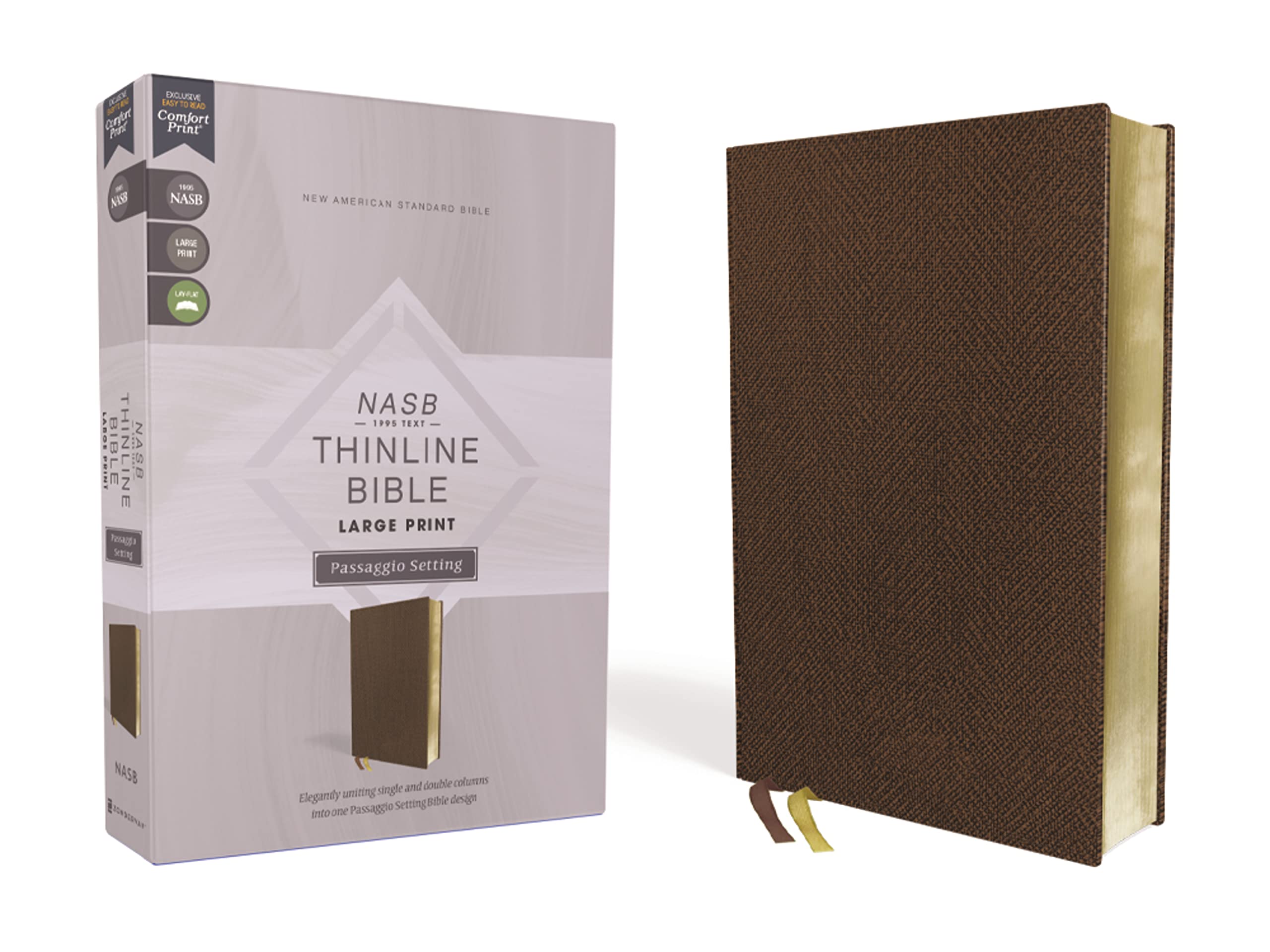 NASB Thinline Bible, Large Print, Passaggio Setting, Leathersoft, Brown, Red Letter, 1995 Text, Comfort Print 9780310456735