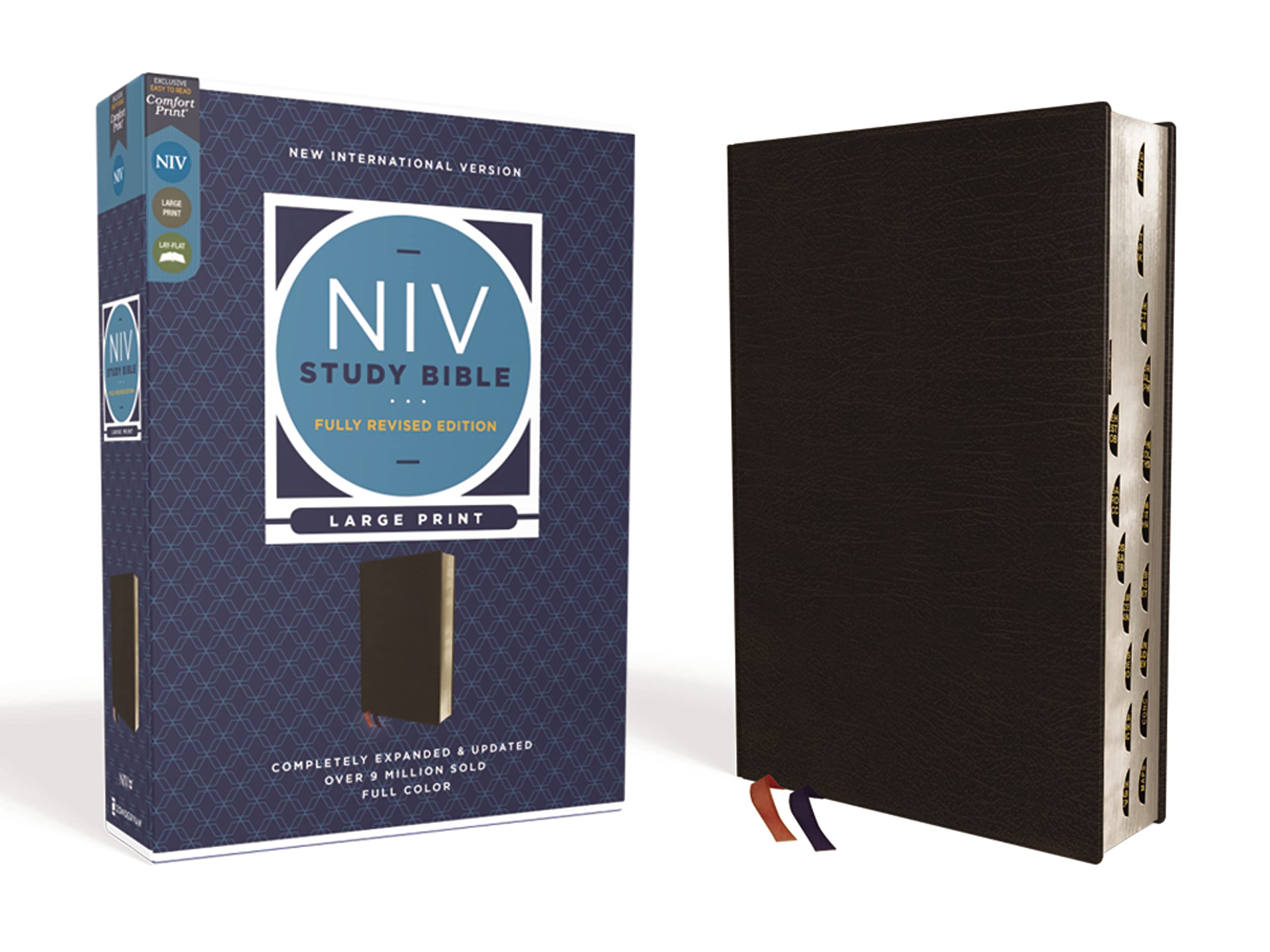 NIV Large-Print Study Bible, Fully Revised Edition, Comfort Print, bonded leather, black (indexed, red letter) 9780310449171