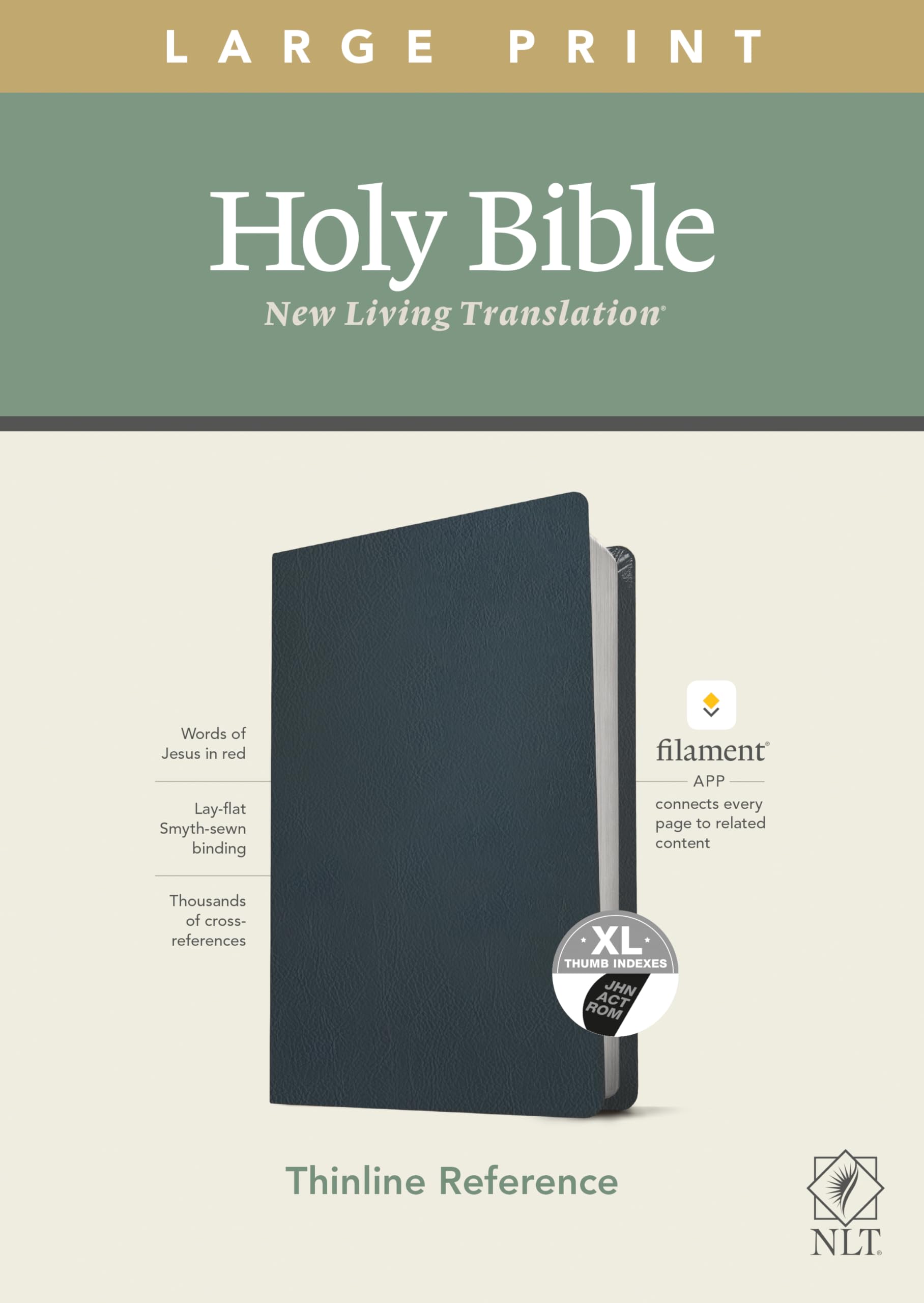 NLT Large Print Thinline Reference Holy Bible (Red Letter, Genuine Leather, Navy Blue, Indexed) 9781496445377
