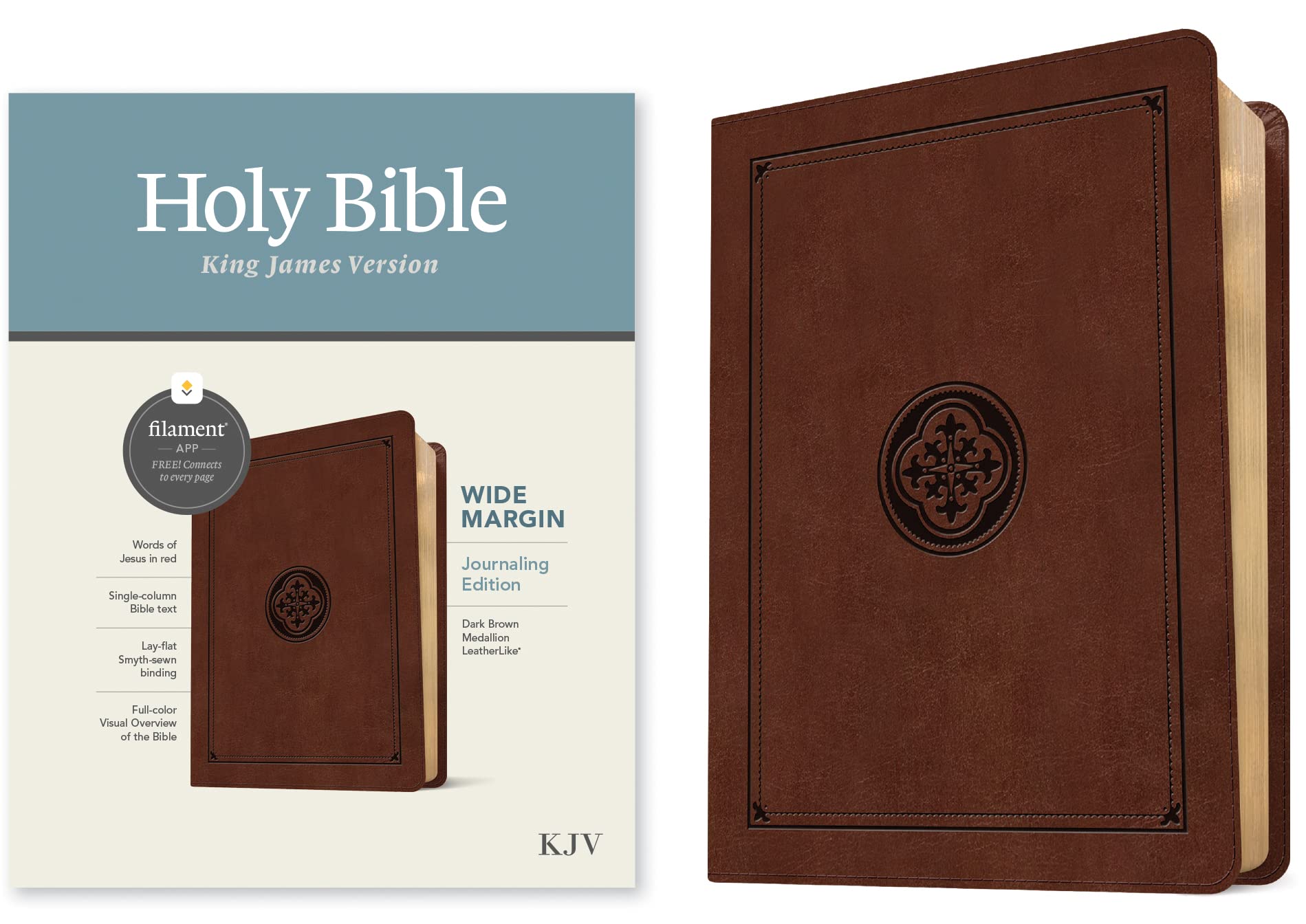 KJV Wide Margin Bible, Filament-Enabled Edition (LeatherLike, Dark Brown Medallion, Red Letter) 9781496479150
