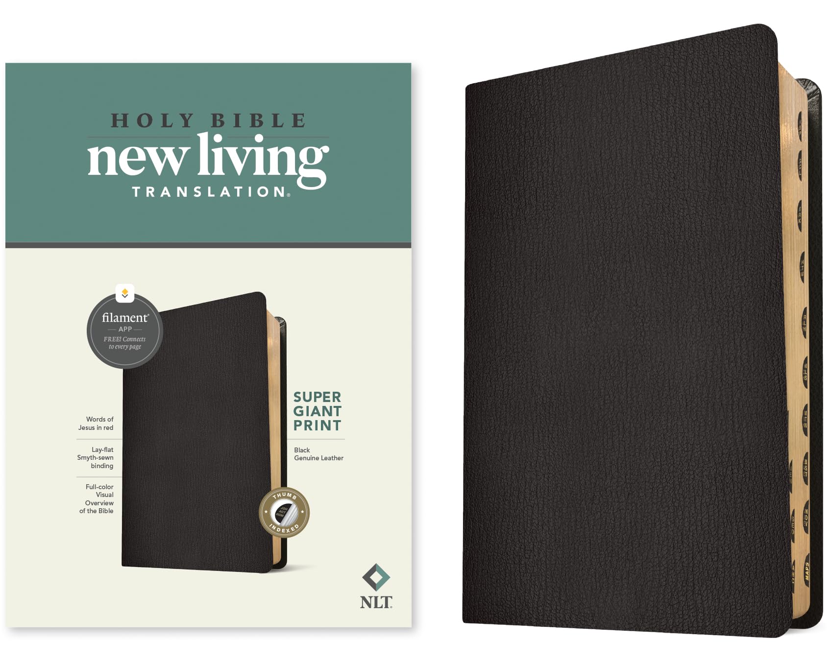 NLT Super Giant Print Bible, Filament-Enabled Edition (Genuine Leather, Black, Indexed, Red Letter) 9781496474285