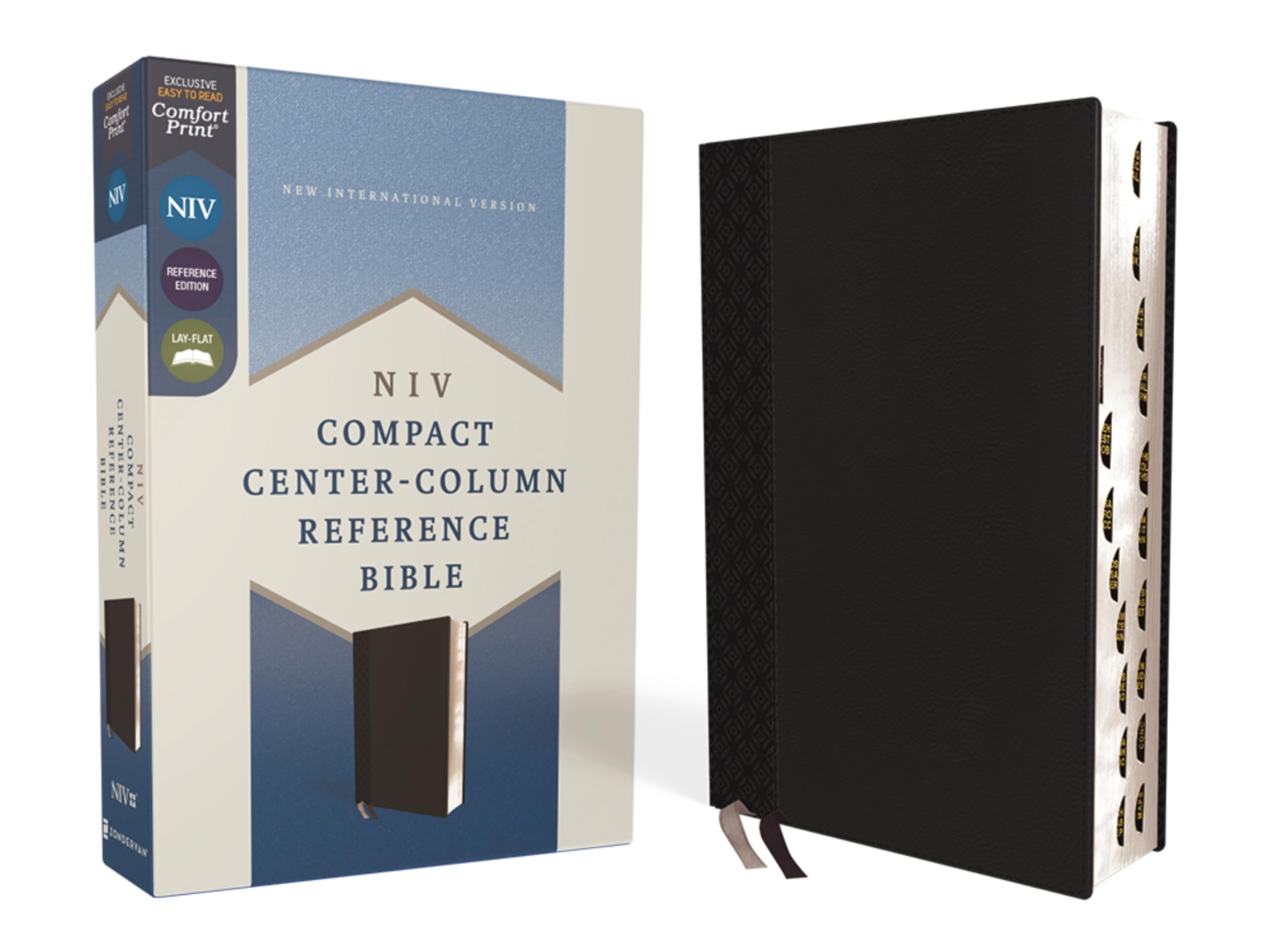 NIV Compact Center-Column Reference Bible, Leathersoft, Black, Red Letter, Thumb Indexed, Comfort Print 9780310462897