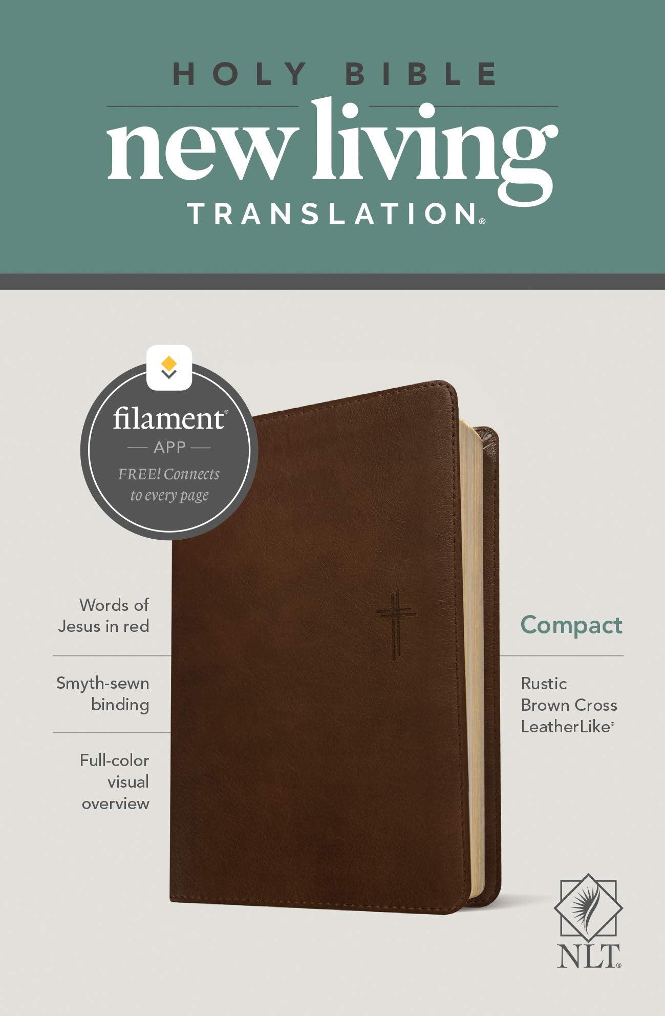 NLT Compact Bible, Filament Enabled Edition (Red Letter, LeatherLike, Rustic Brown)