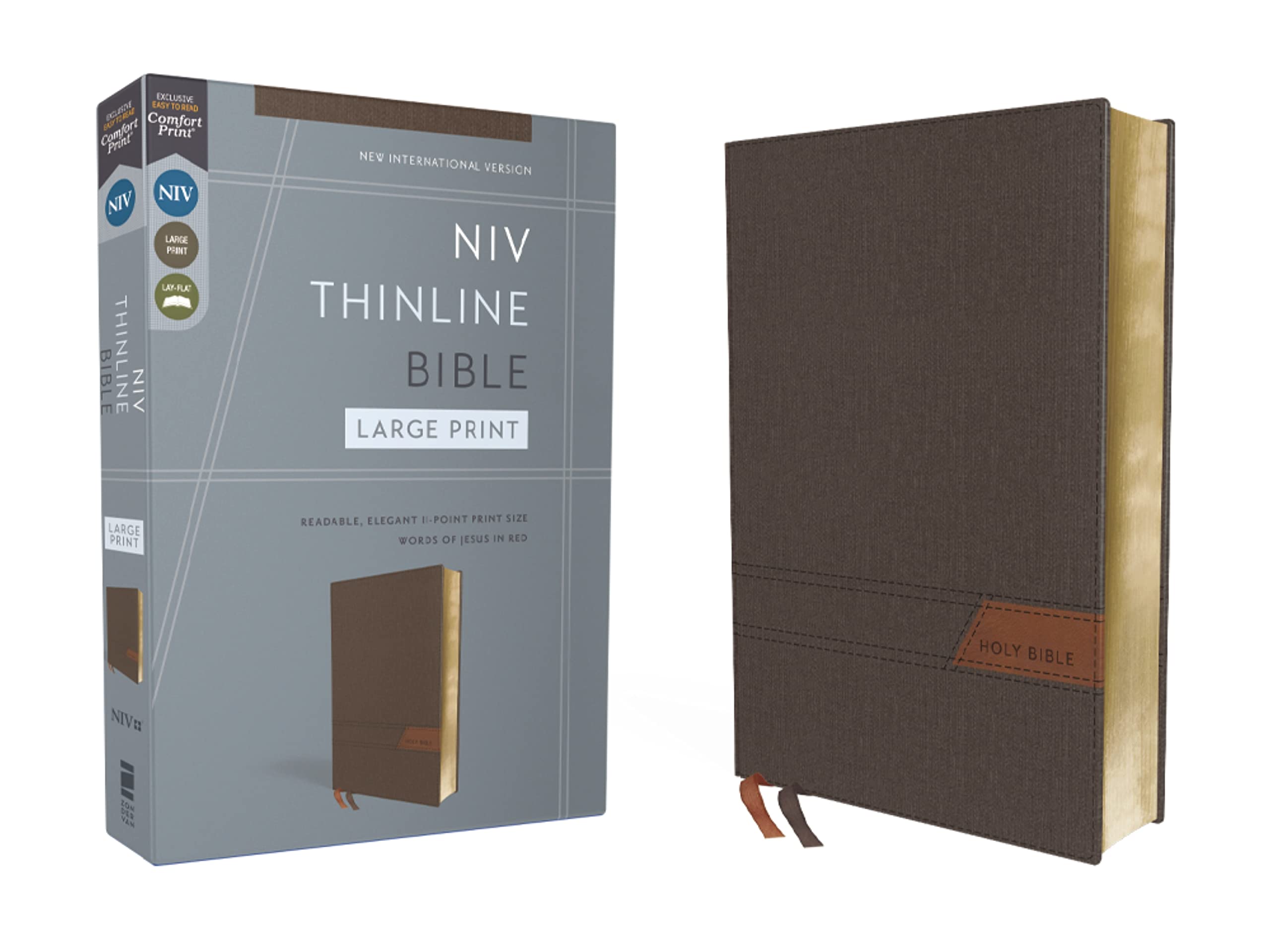 NIV Thinline Bible, Large Print, Cloth Flexcover, Gray, Red Letter, Comfort Print 9780310463436