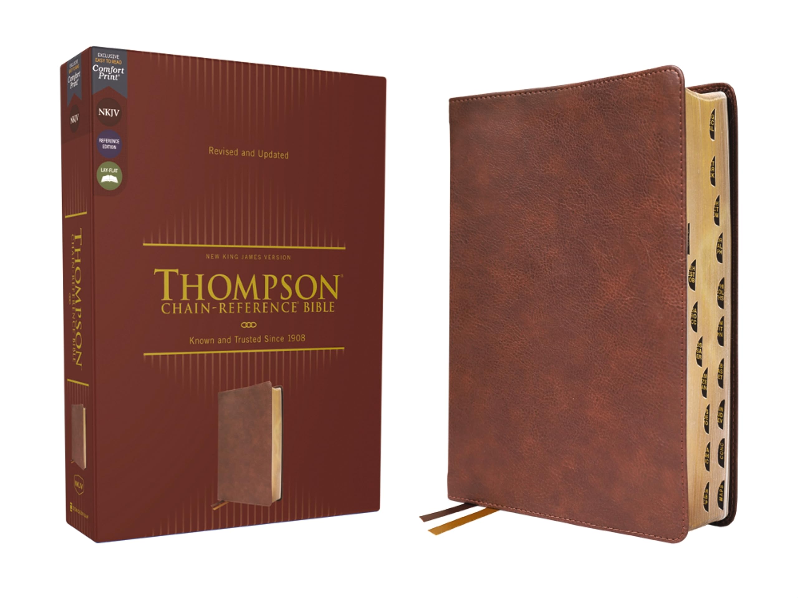 NKJV Thompson Chain-Reference Bible, Leathersoft, Brown, Red Letter, Thumb Indexed, Comfort Print 9780310459422