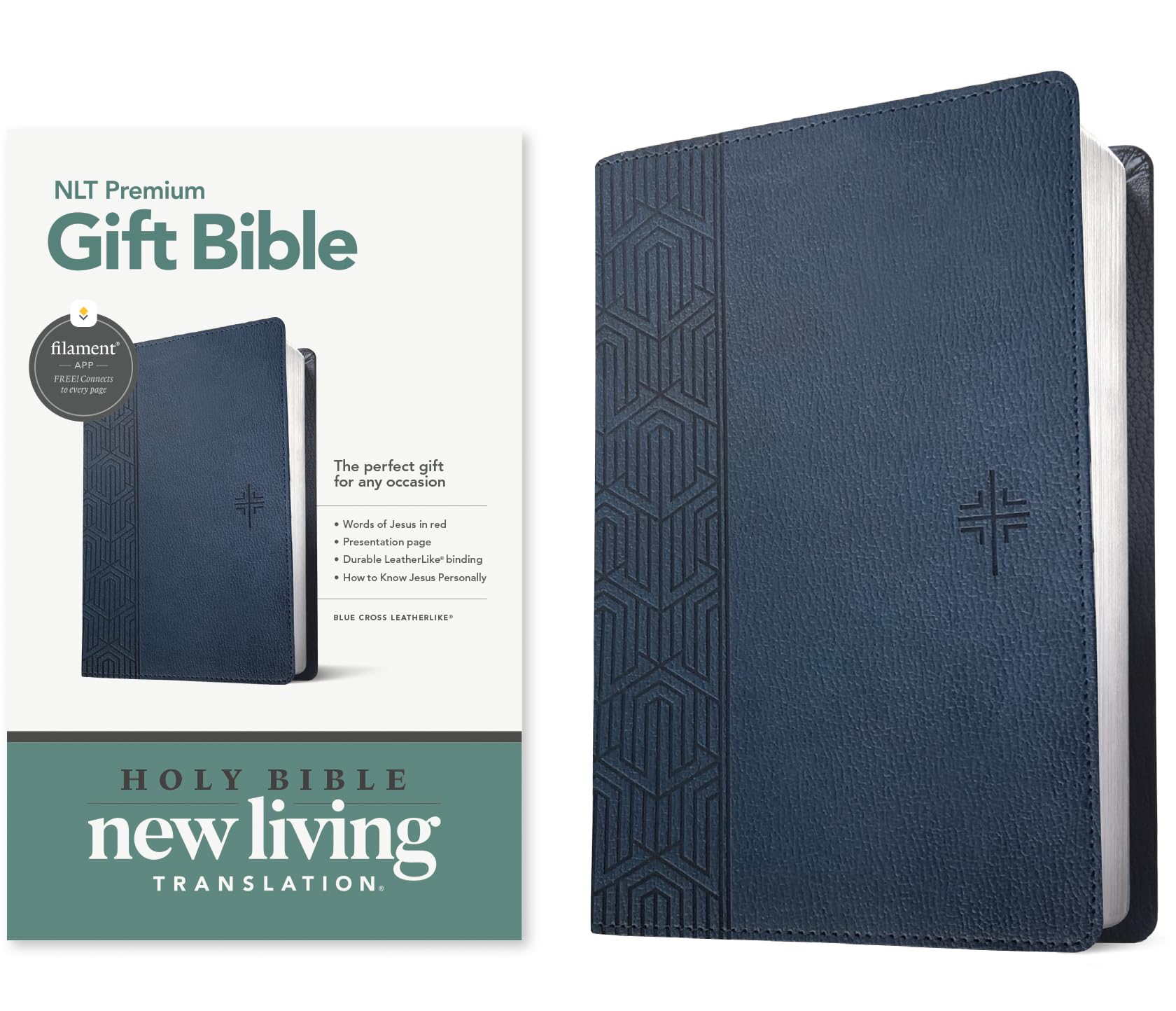 NLT Premium Gift Bible, Filament Enabled (LeatherLike, Blue Cross, Red Letter) 9781496490766