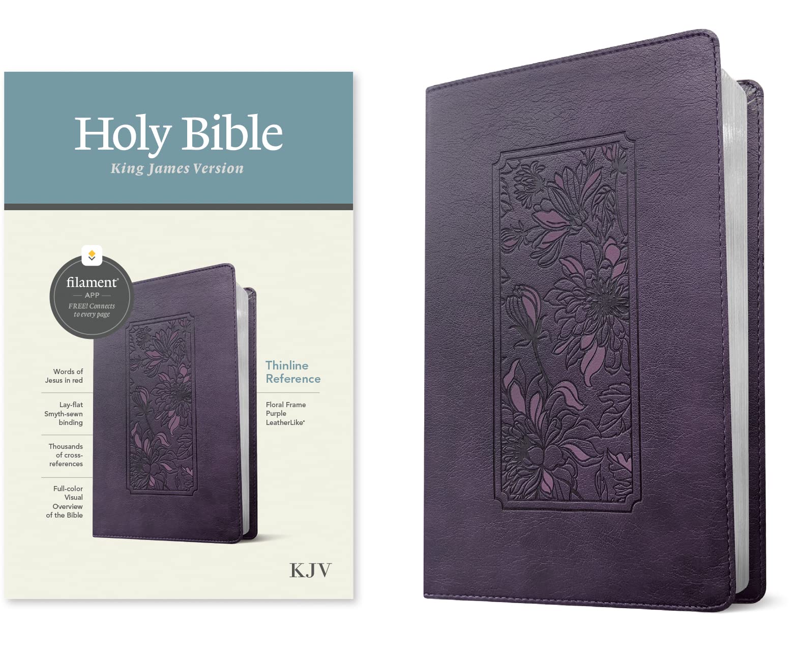 KJV Thinline Reference Bible, Filament-Enabled Edition (LeatherLike, Floral Frame Purple, Red Letter)