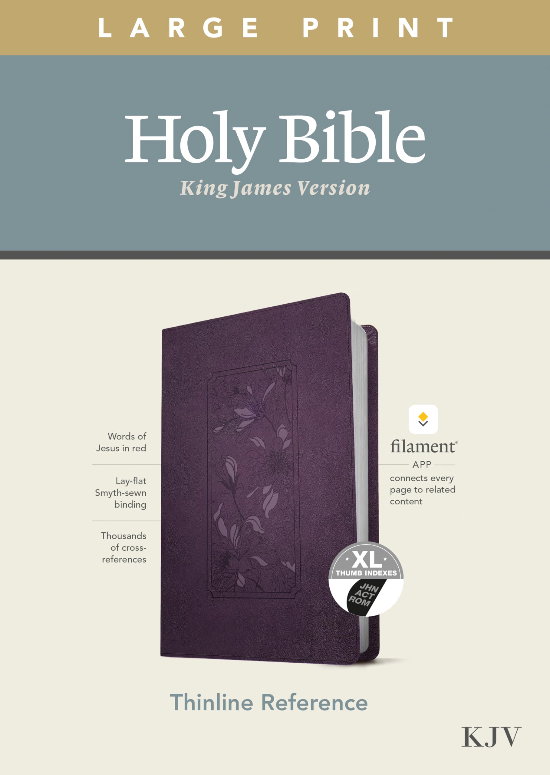 KJV Large Print Thinline Reference Holy Bible (Red Letter, LeatherLike, Floral Frame Purple, Indexed): Includes Free Access to the Filament Bible App 9781496447227
