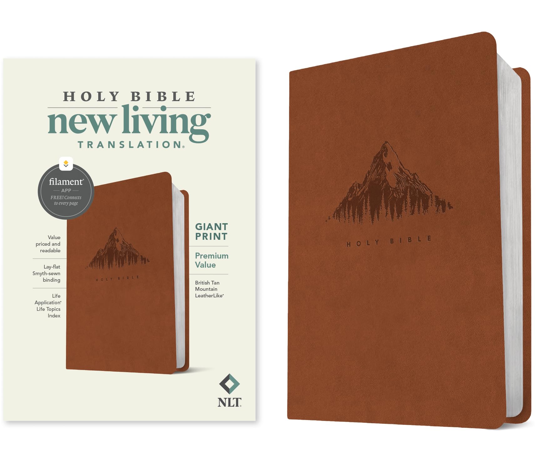 NLT Giant Print Premium Value Bible, Filament Enabled (LeatherLike, British Tan Mountain) 9781496482631