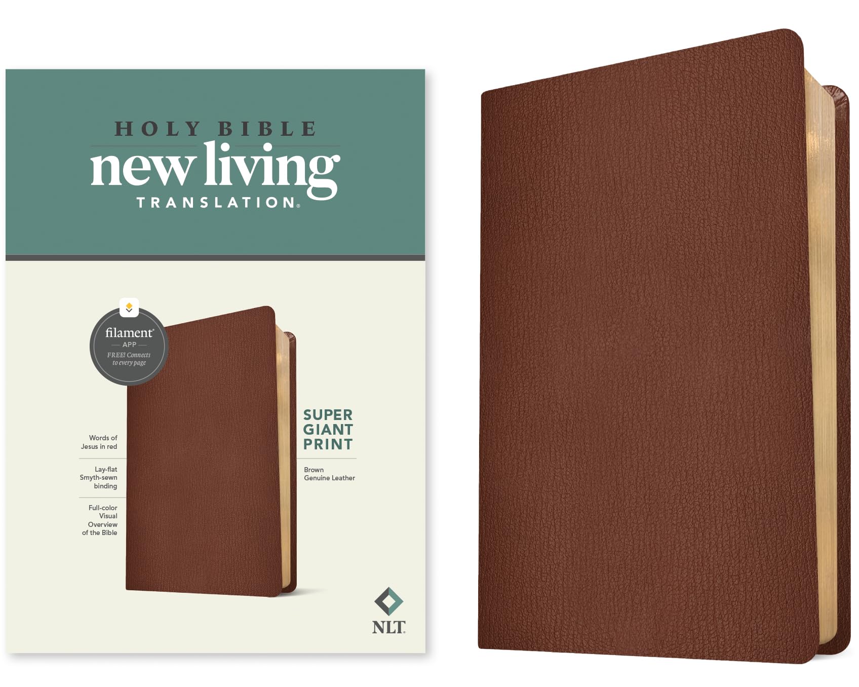 NLT Super Giant Print Bible, Filament-Enabled Edition (Genuine Leather, Brown, Red Letter) 9781496474292