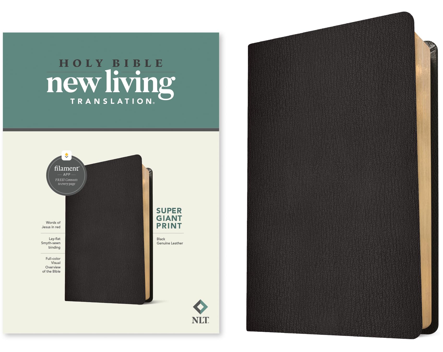NLT Super Giant Print Bible, Filament-Enabled Edition (Genuine Leather, Black, Red Letter) 9781496474278