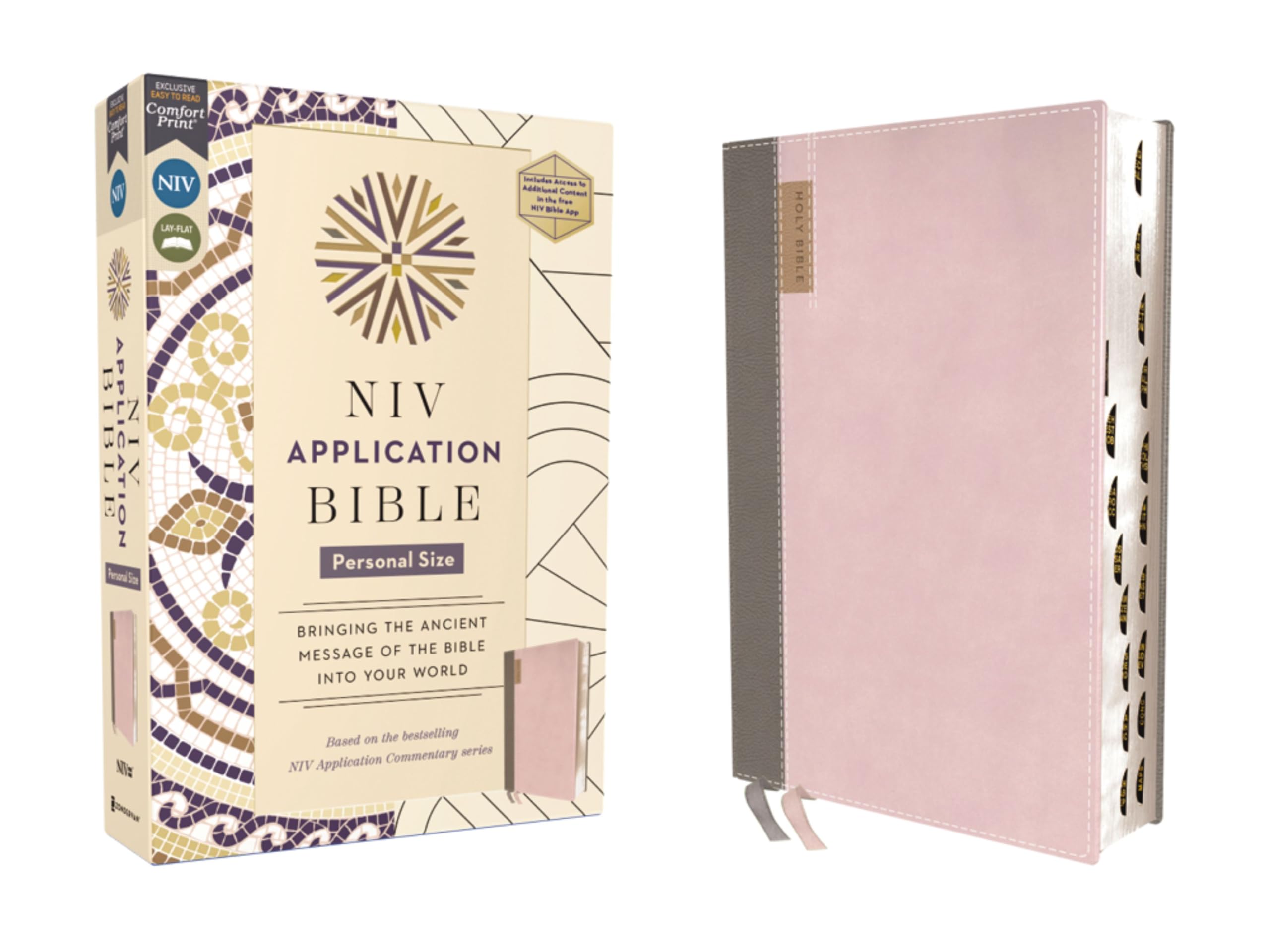 NIV Application Bible, Personal Size, Leathersoft, Pink/Gray, Red Letter, Thumb Indexed: Bringing the Ancient Message of the Bible into Your World 9780310465270