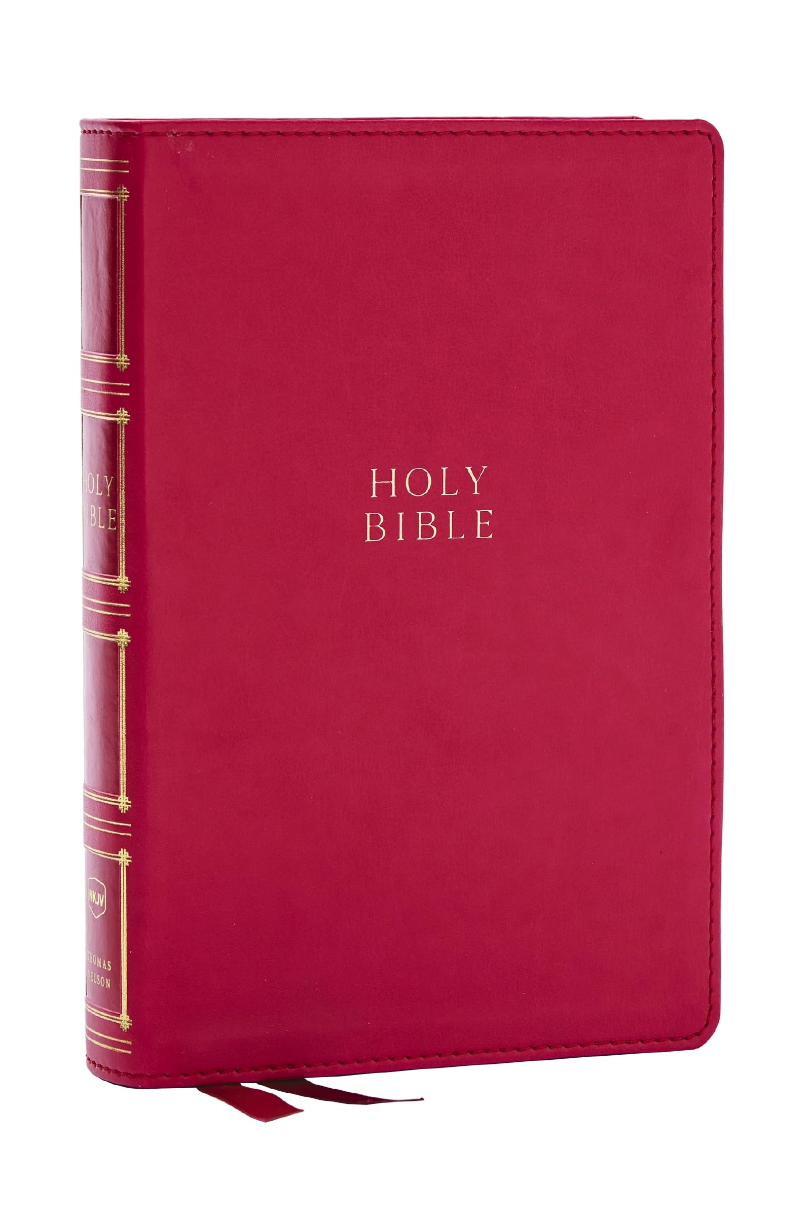 NKJV Compact Center-Column Reference Bible, Dark Rose Leathersoft, Red Letter, Comfort Print (Thumb Indexed)