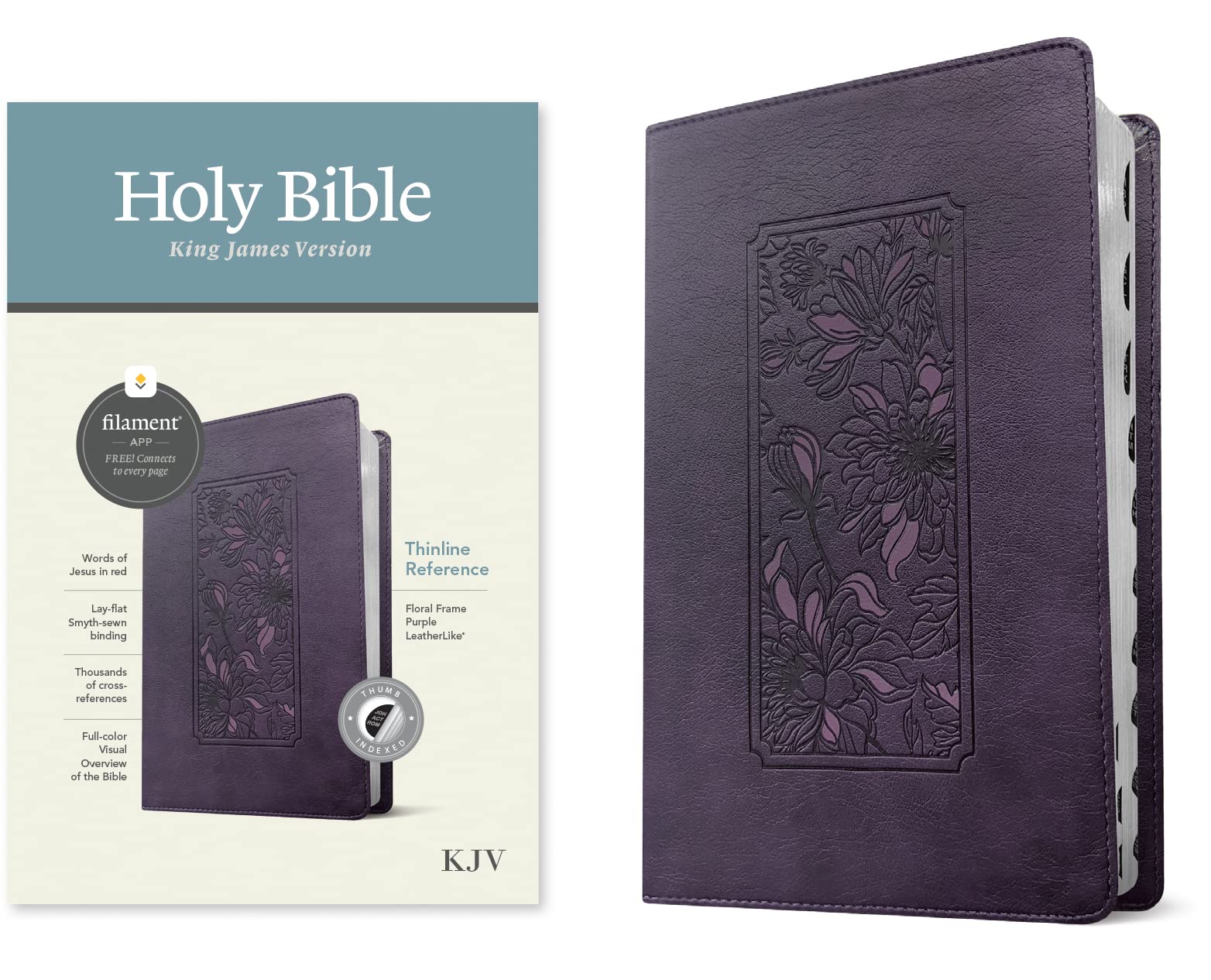 KJV Thinline Reference Bible, Filament-Enabled Edition (LeatherLike, Floral Frame Purple, Indexed, Red Letter) 9781496460462