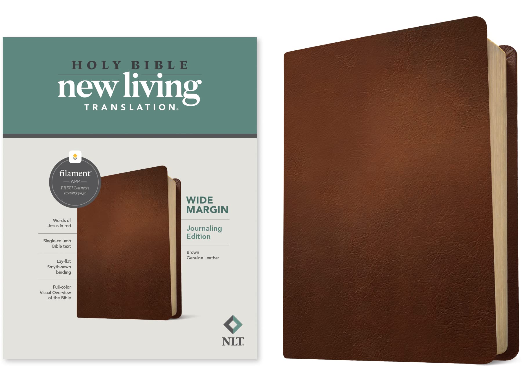 NLT Wide Margin Bible, Filament-Enabled Edition (Genuine Leather, Brown, Red Letter) 9781496474193
