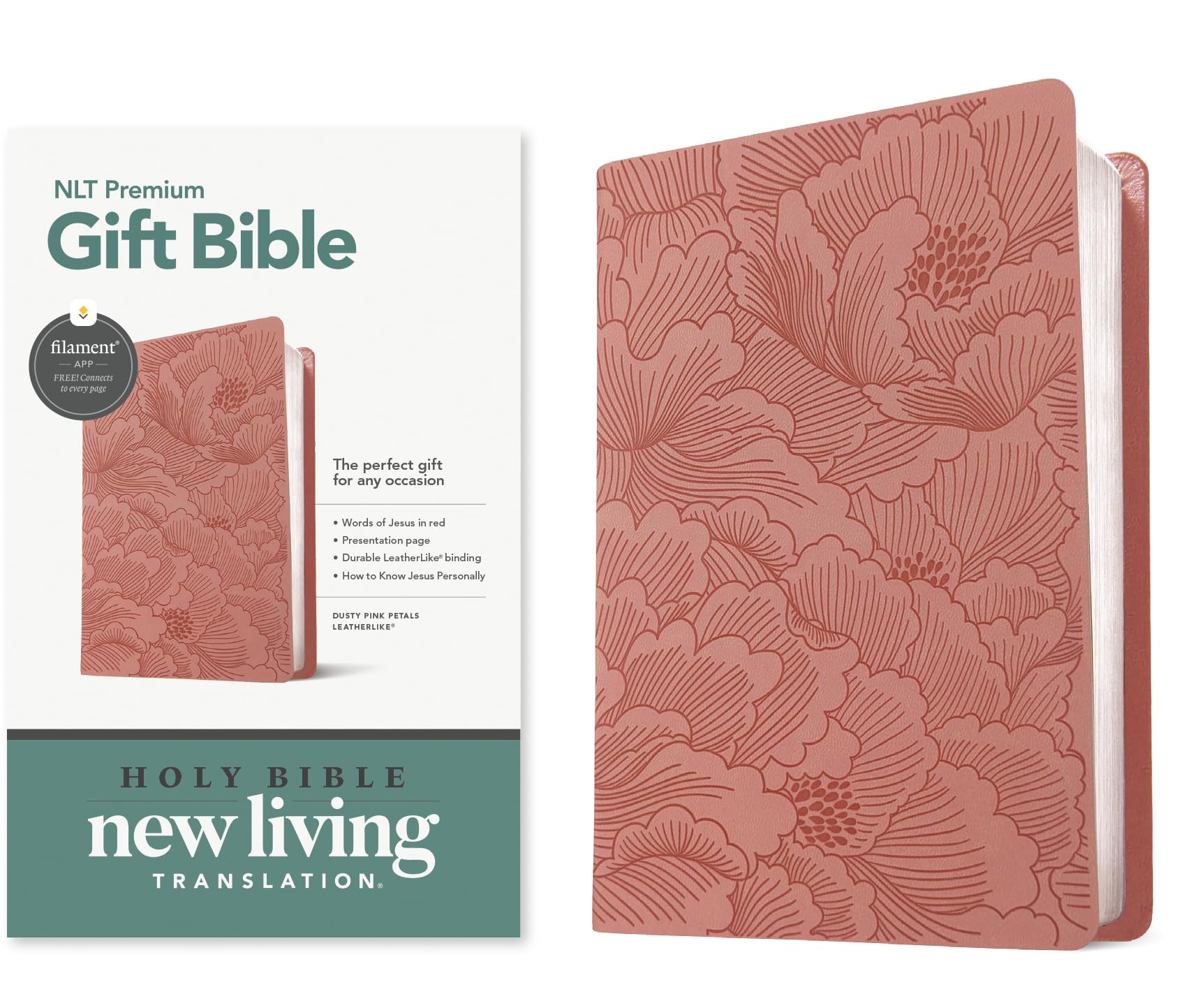 NLT Premium Gift Bible, Filament Enabled (LeatherLike, Dusty Pink Petals, Red Letter) 9781496489821