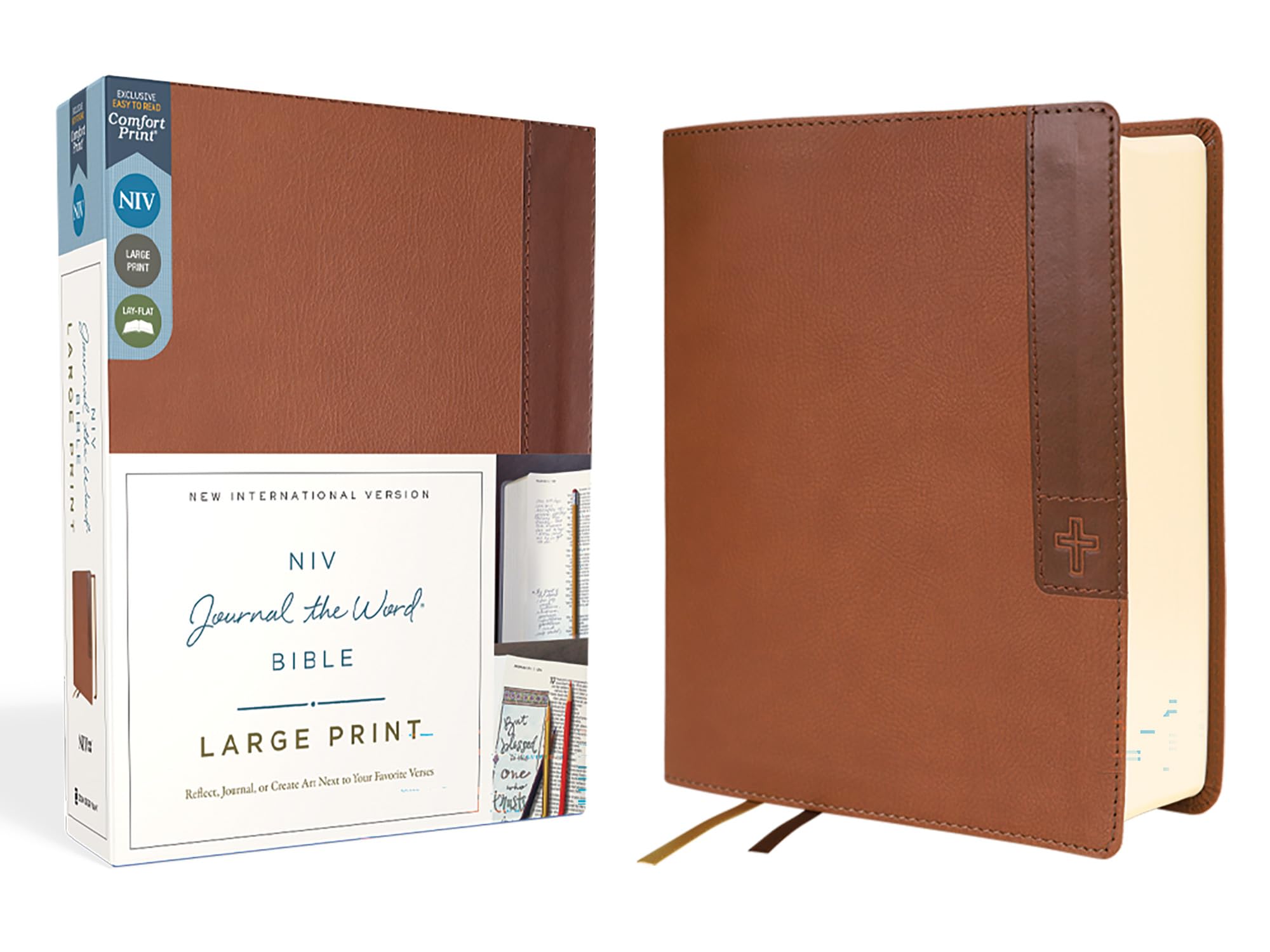 NIV Journal the Word Bible (Perfect for Note-Taking), Large Print, Leathersoft, Brown, Red Letter, Comfort Print 9780310463429