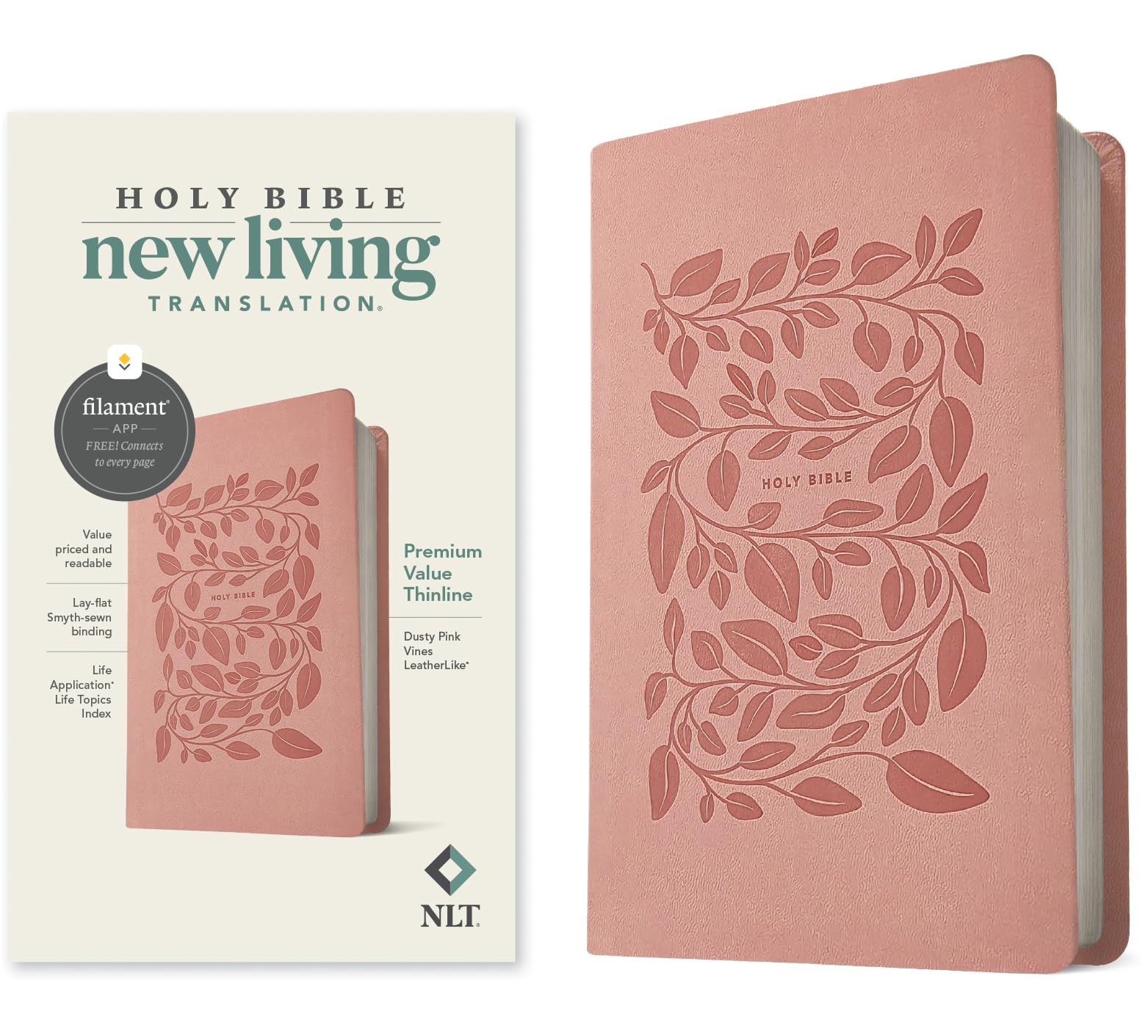 NLT Premium Value Thinline Bible, Filament Enabled (LeatherLike, Dusty Pink Vines) 9781496484789