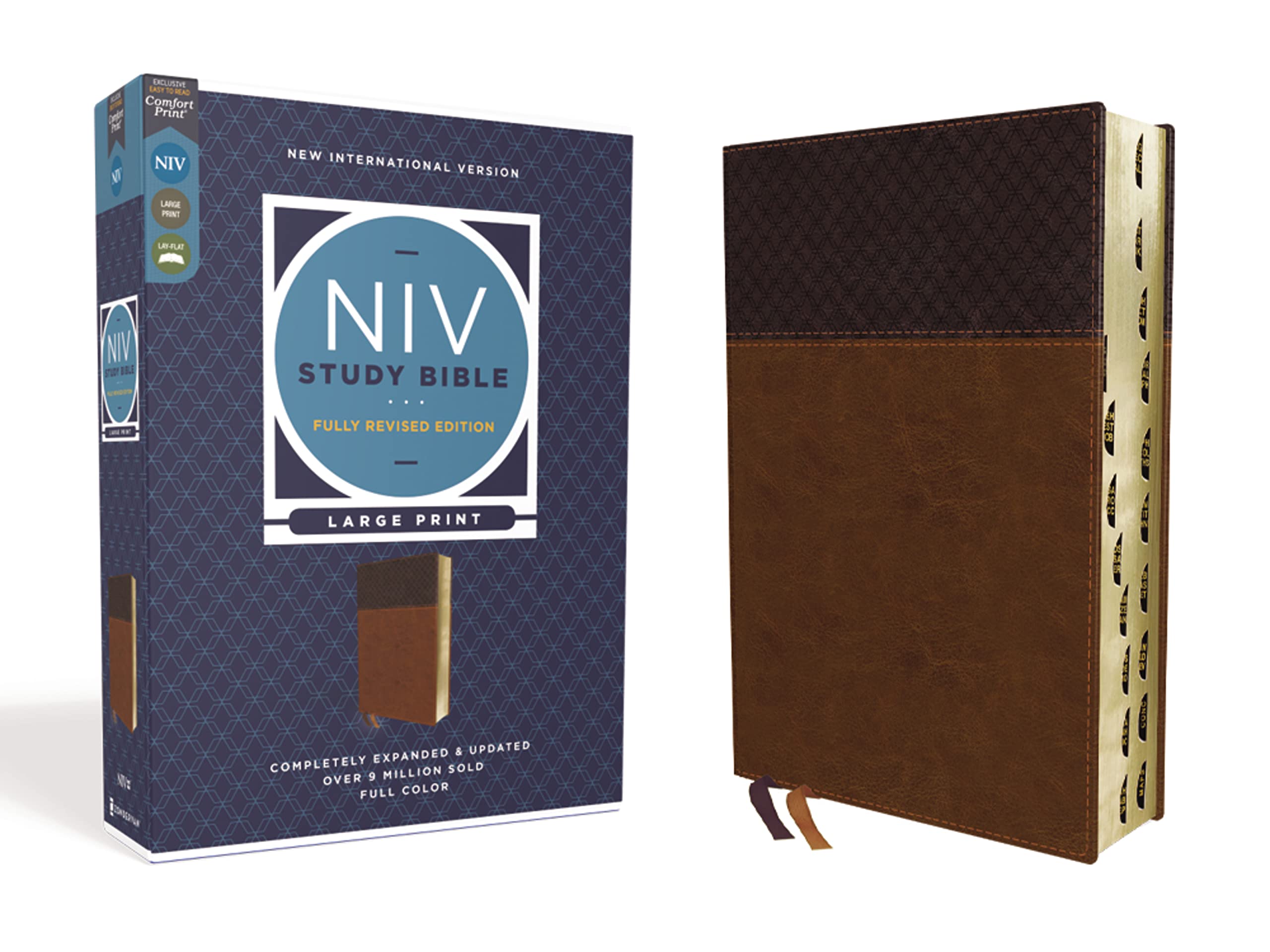 NIV Large-Print Study Bible, Fully Revised Edition, Comfort Print, soft leather-look, brown (indexed, red letter) 9780310449195
