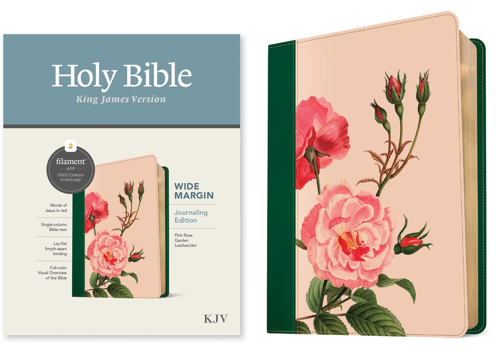 KJV Wide Margin Bible, Filament-Enabled Edition (LeatherLike, Pink Rose Garden, Red Letter) 9781496479174