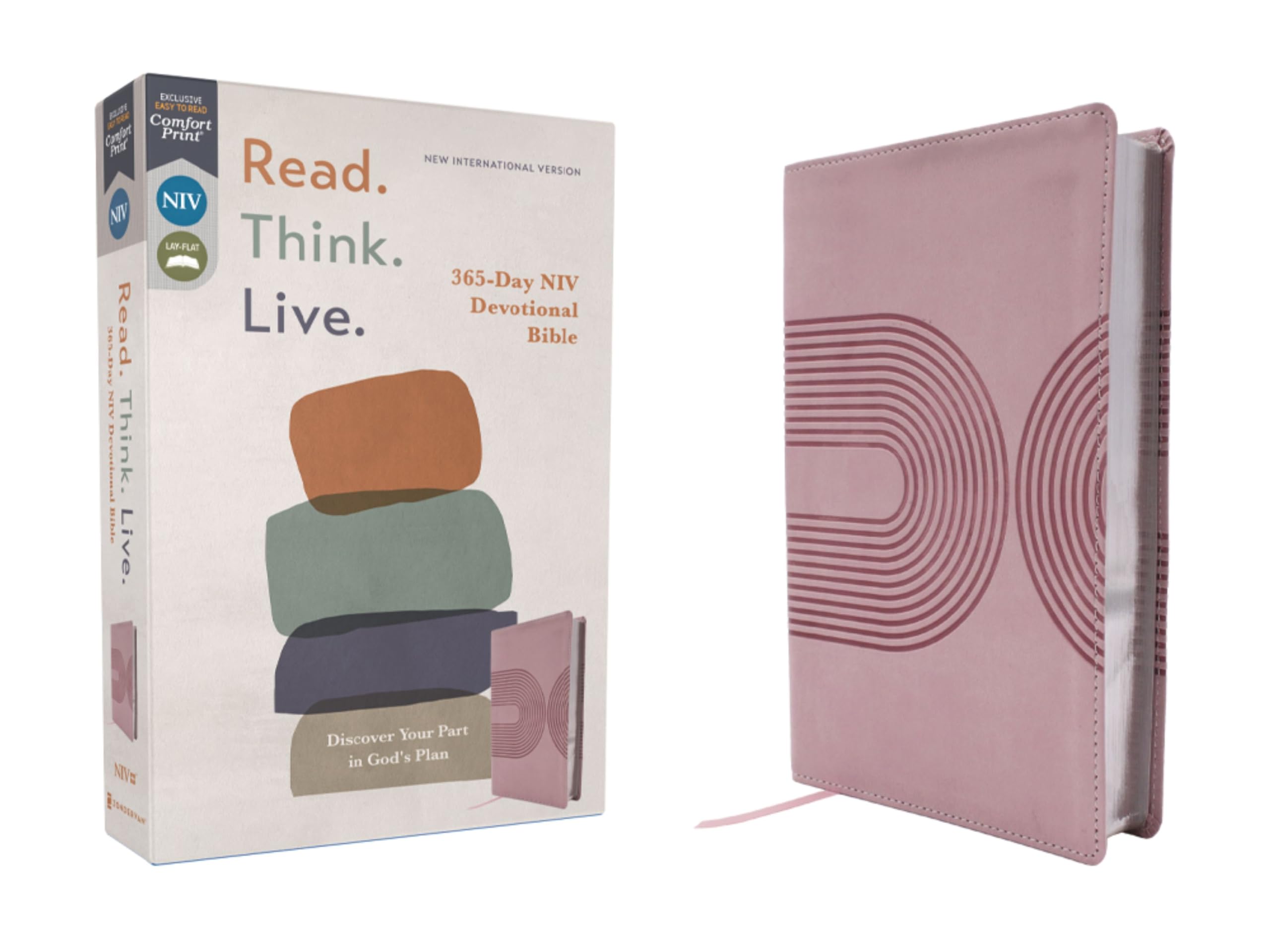 NIV Read. Think. Live., Leathersoft, Pink, Comfort Print: 365-Day NIV Devotional Bible 9780310467663