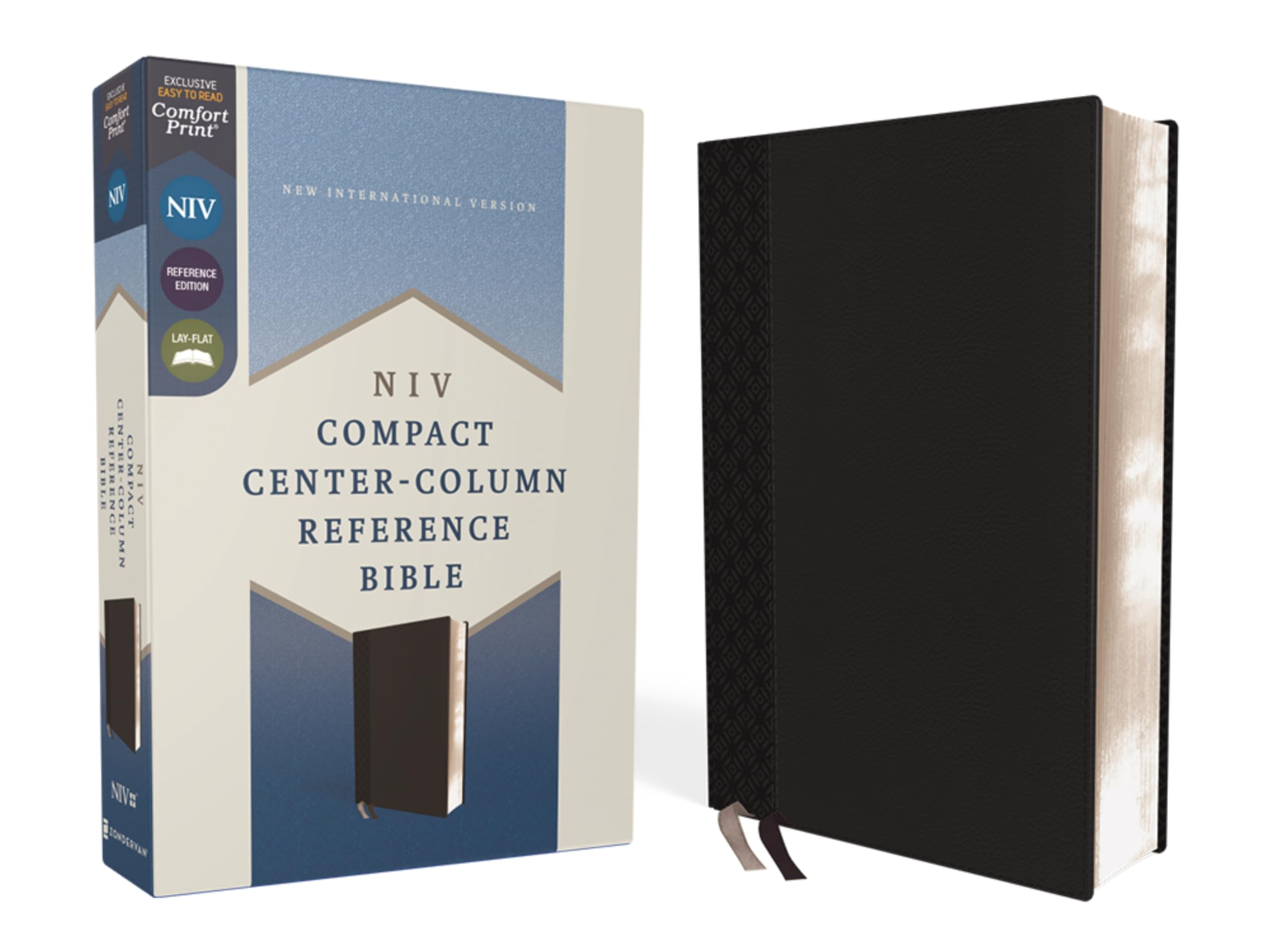 NIV Compact Center-Column Reference Bible, Leathersoft, Black, Red Letter, Comfort Print 9780310462880