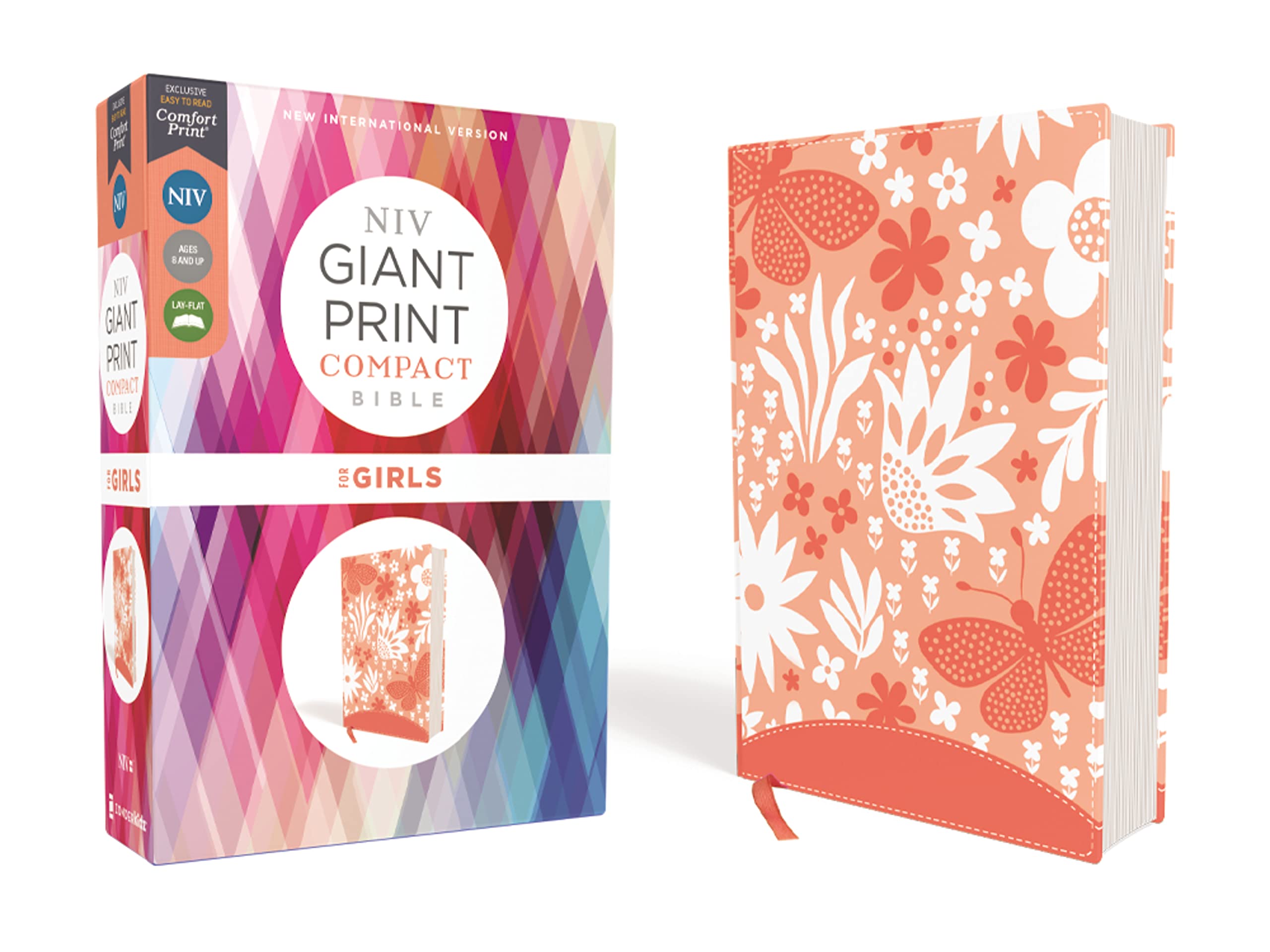NIV Giant Print Compact Bible for Girls, Leathersoft, Coral, Red Letter, Comfort Print 9780310114581