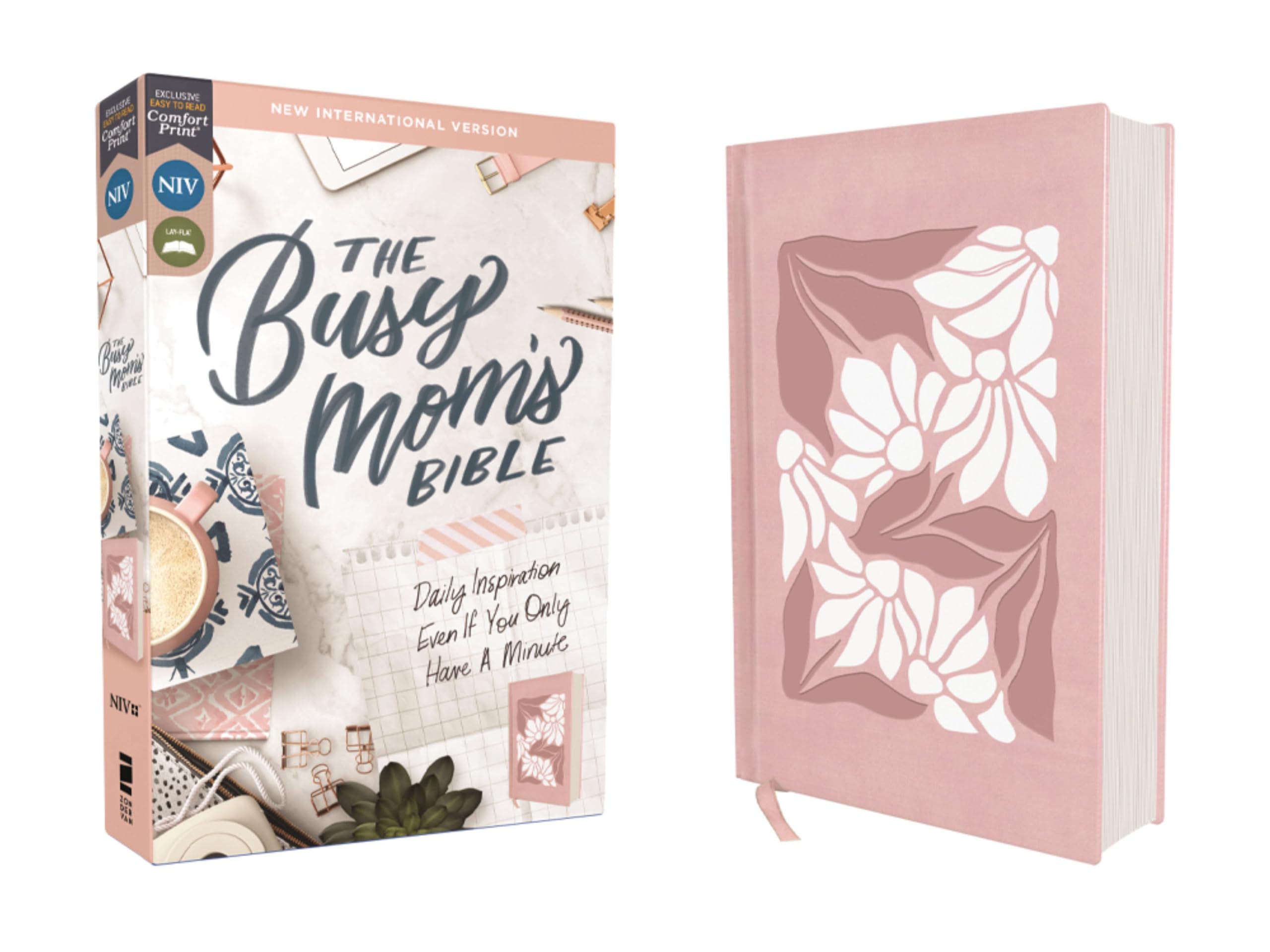 NIV The Busy Mom's Bible, Leathersoft over Board, Pink, Red Letter, Comfort Print: Daily Inspiration Even If You Only Have One Minute 9780310466079