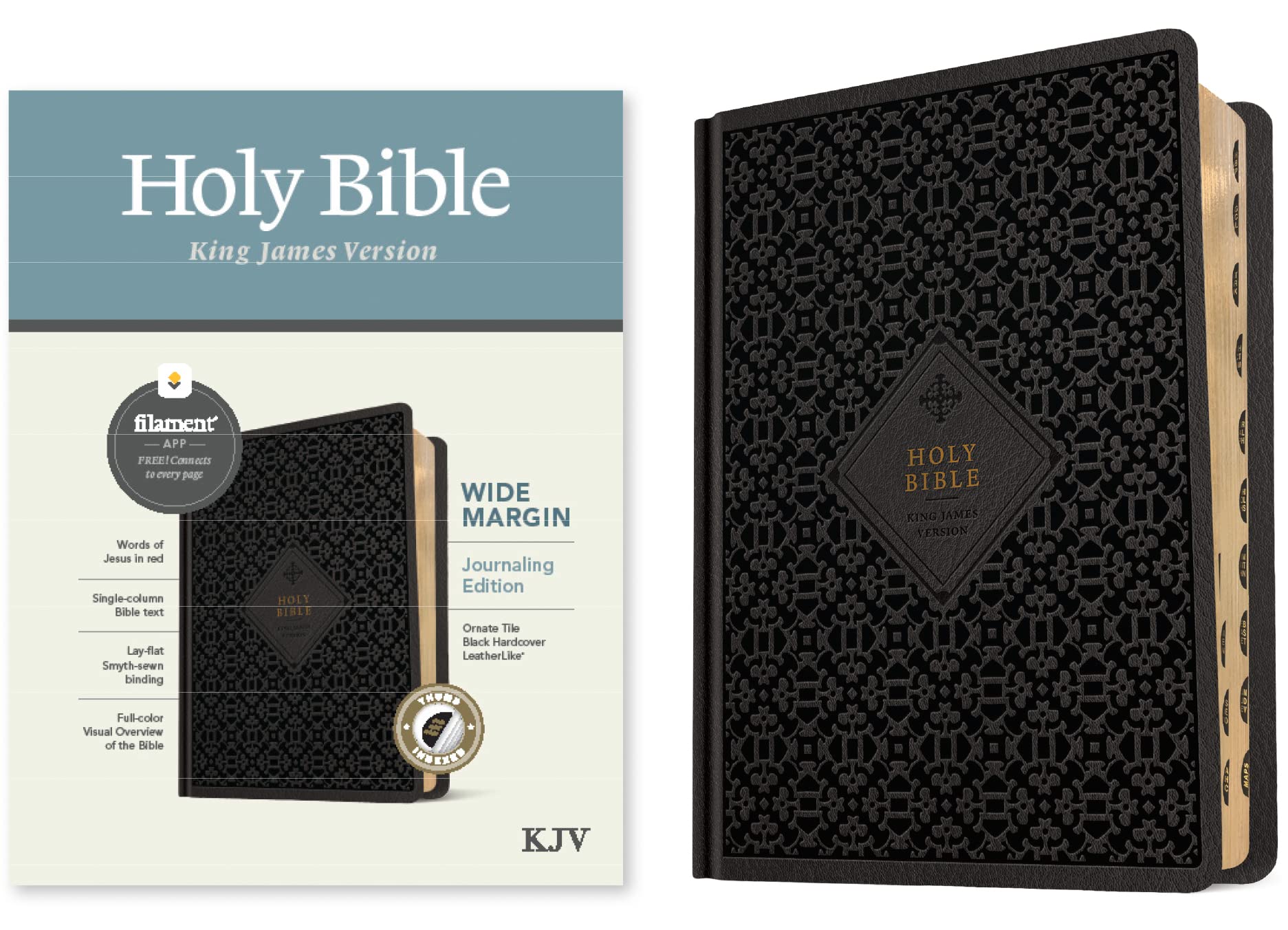 KJV Wide Margin Bible, Filament-Enabled Edition (Hardcover LeatherLike, Ornate Tile Black, Indexed, Red Letter) 9781496479259