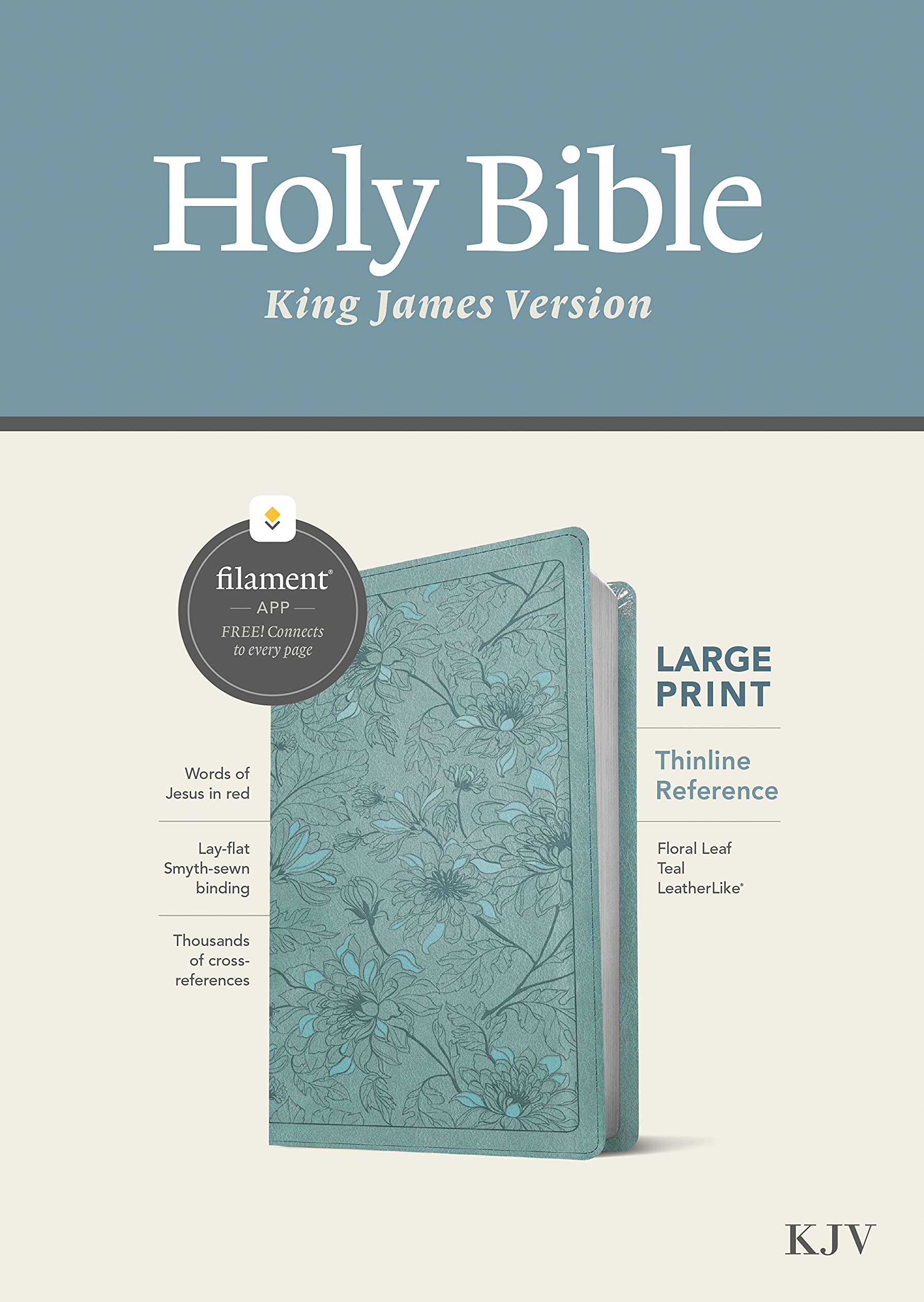KJV Large Print Thinline Reference Bible, Filament Enabled Edition (Red Letter, LeatherLike, Floral Leaf Teal) 9781496460851