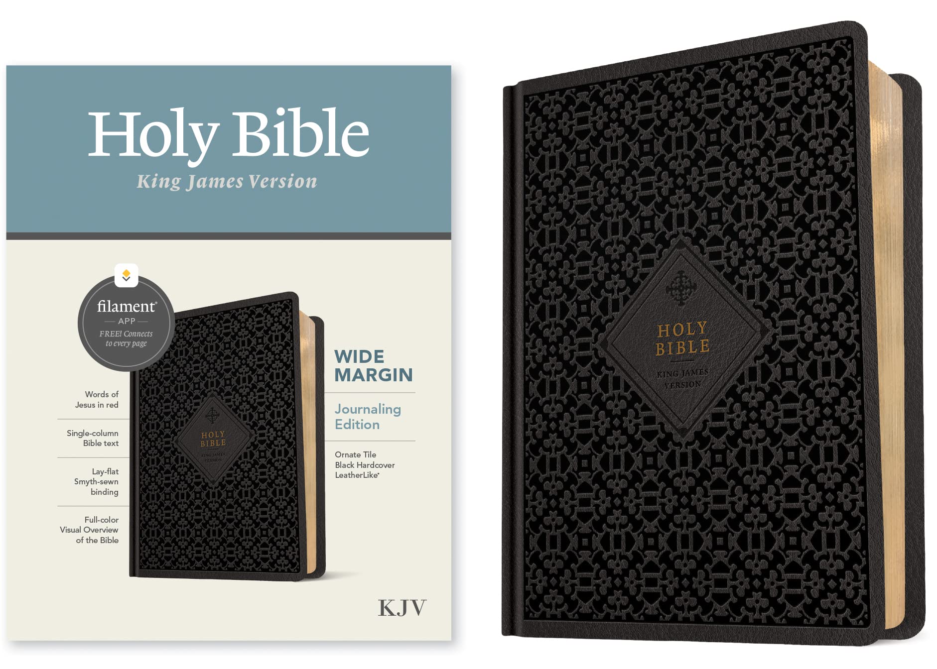 KJV Wide Margin Bible, Filament-Enabled Edition (Hardcover LeatherLike, Ornate Tile Black, Red Letter) 9781496479242