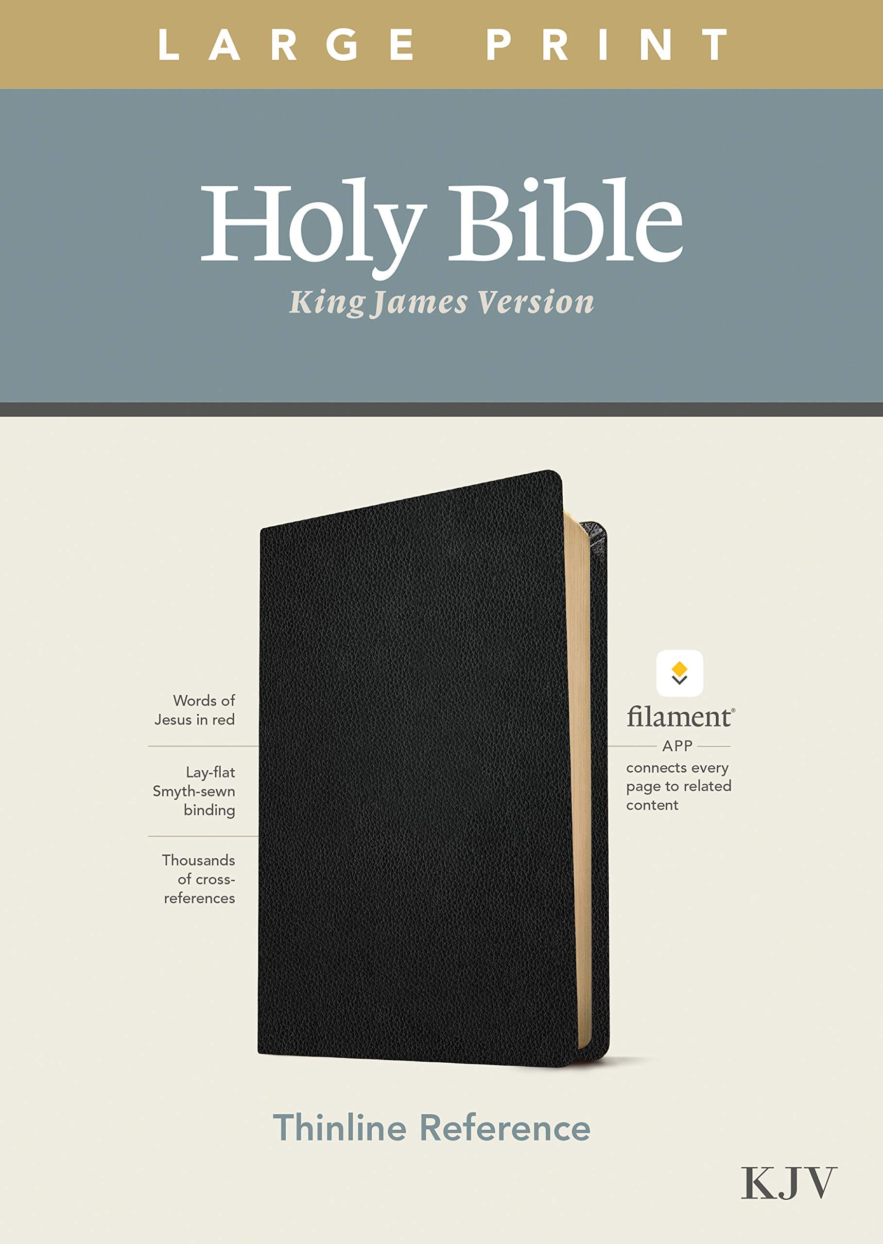 KJV Large Print Thinline Reference Holy Bible (Red Letter, Genuine Leather, Black): Includes Free Access to the Filament Bible App 9781496447234