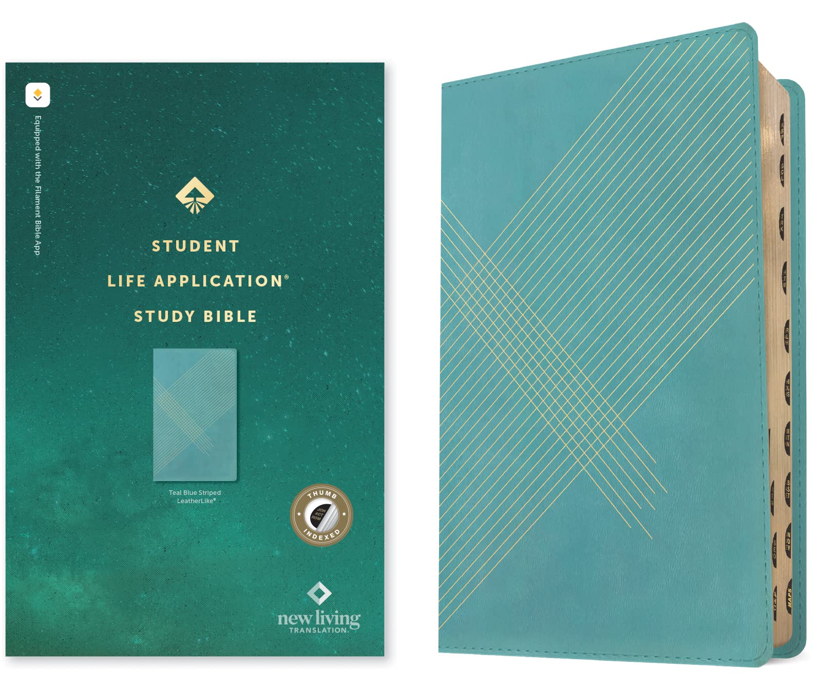 NLT Student Life Application Study Bible (LeatherLike, Teal Blue Striped, Indexed, Red Letter, Filament Enabled) 9781496449627