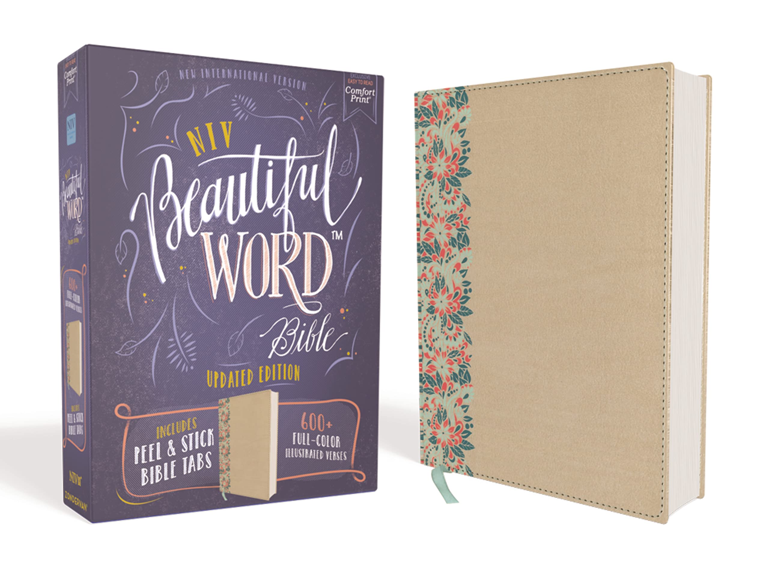 NIV Beautiful Word Bible Updated Edition Peel/Stick Bible Tabs Leathersoft over Board Gold Red Letter Comfort Print 9780310453437