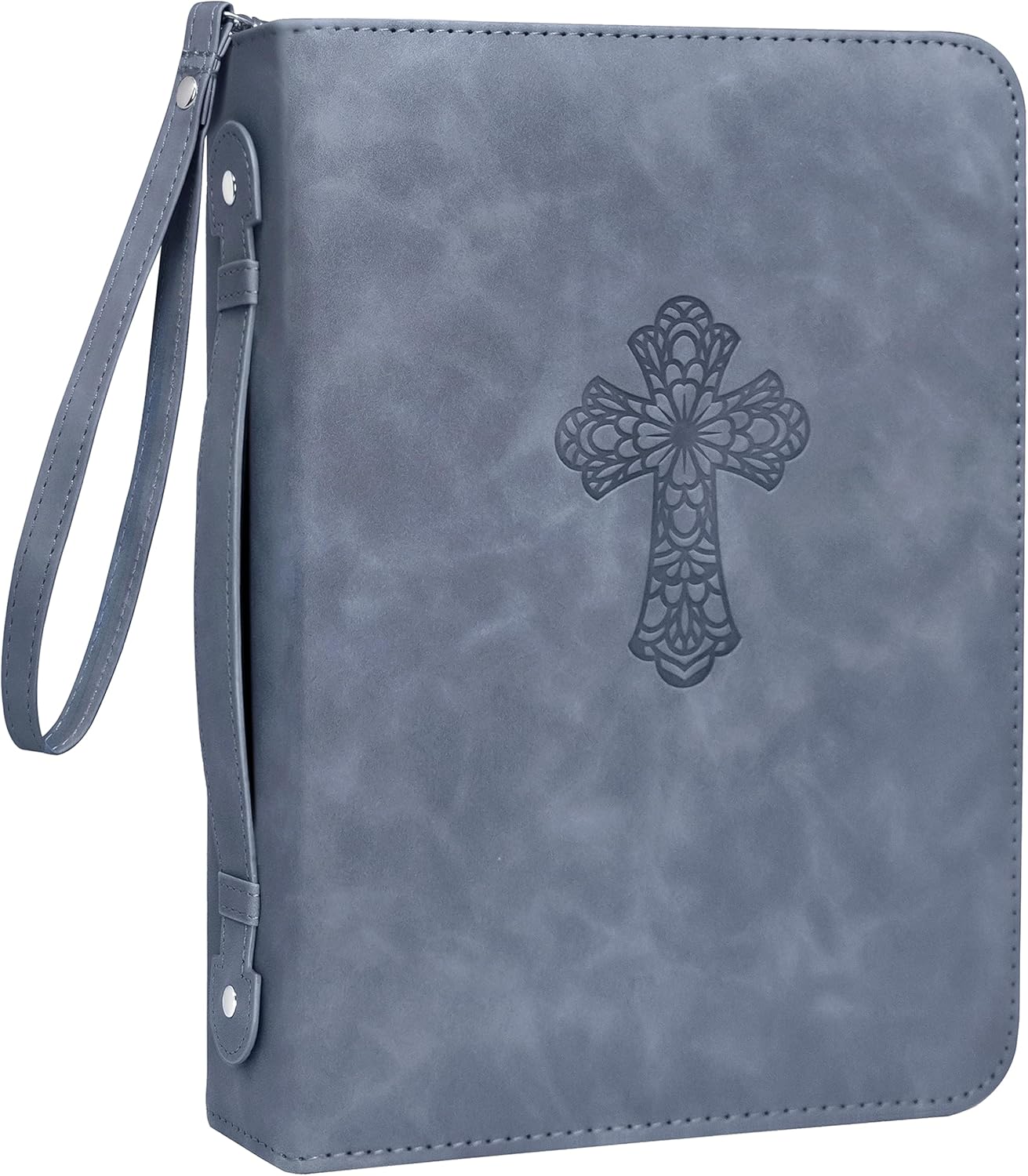 Bible Cover Case for Women Men,  PU Leather Large Bible Case with Minimalist Debossed Design (Gray) B0DDTZHJ9V