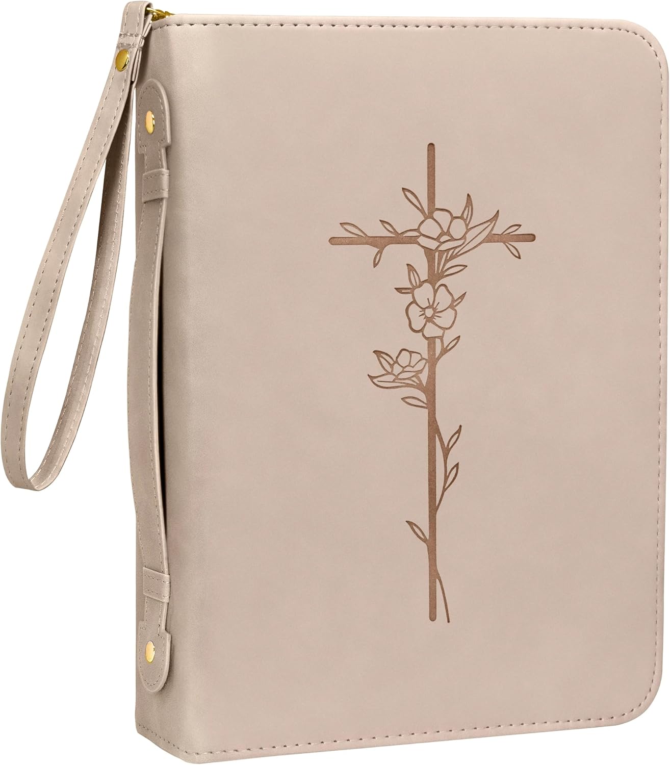 Bible Cover Case for Women Men, PU Leather Large Bible Case with Minimalist Debossed Design (Beige) B0DF369RK9