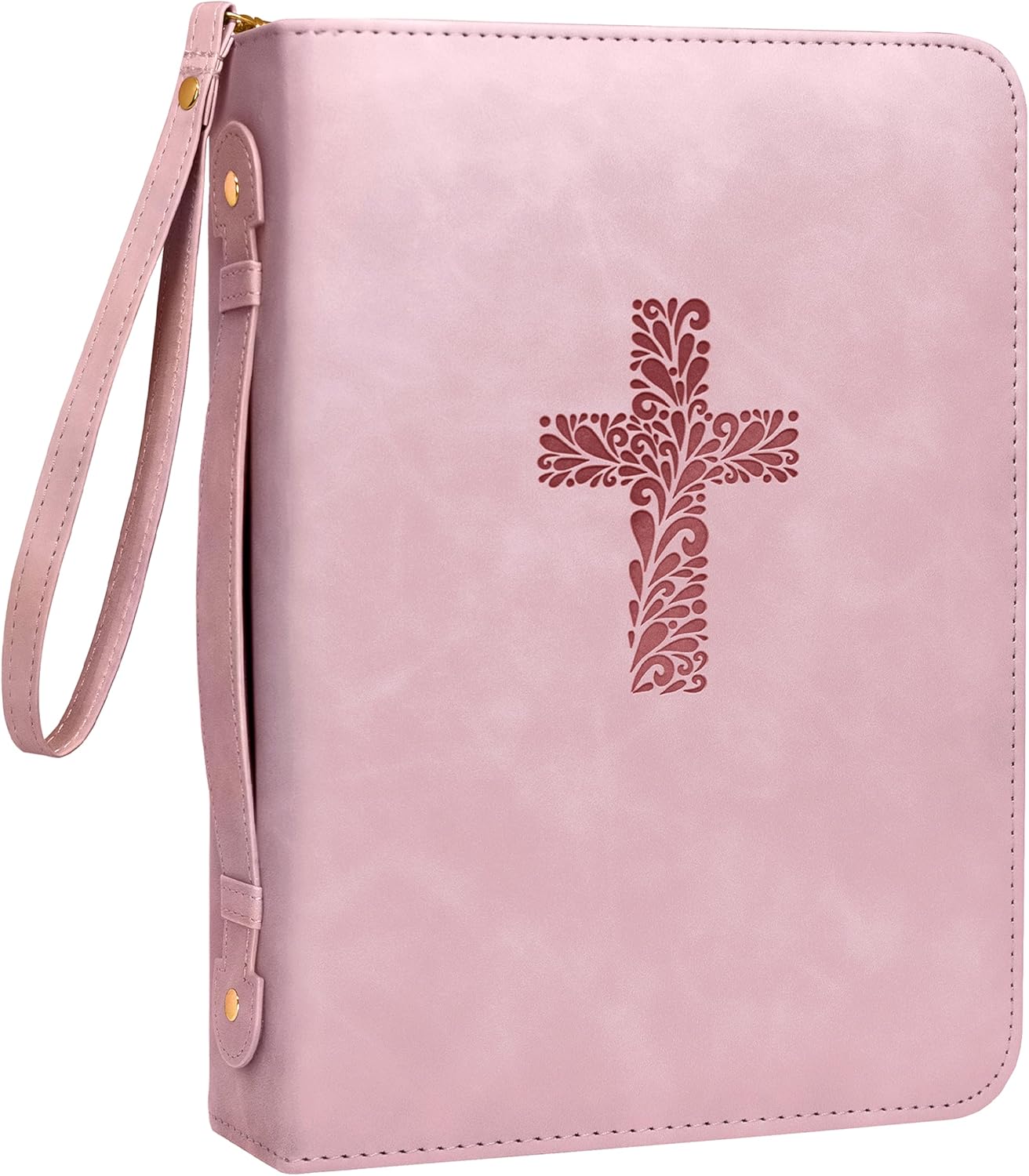 Bible Cover Case for Women Girls, PU Leather Large Bible Case with Minimalist Debossed Design (Pink) B0DF36MC94